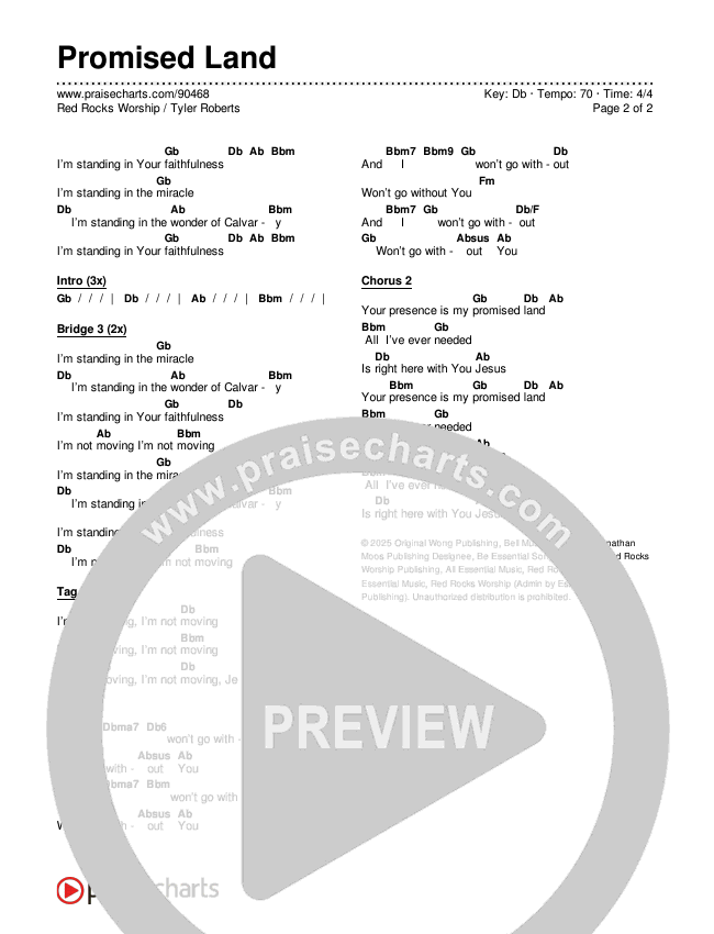 Promised Land Chords & Lyrics (Red Rocks Worship / Tyler Roberts)