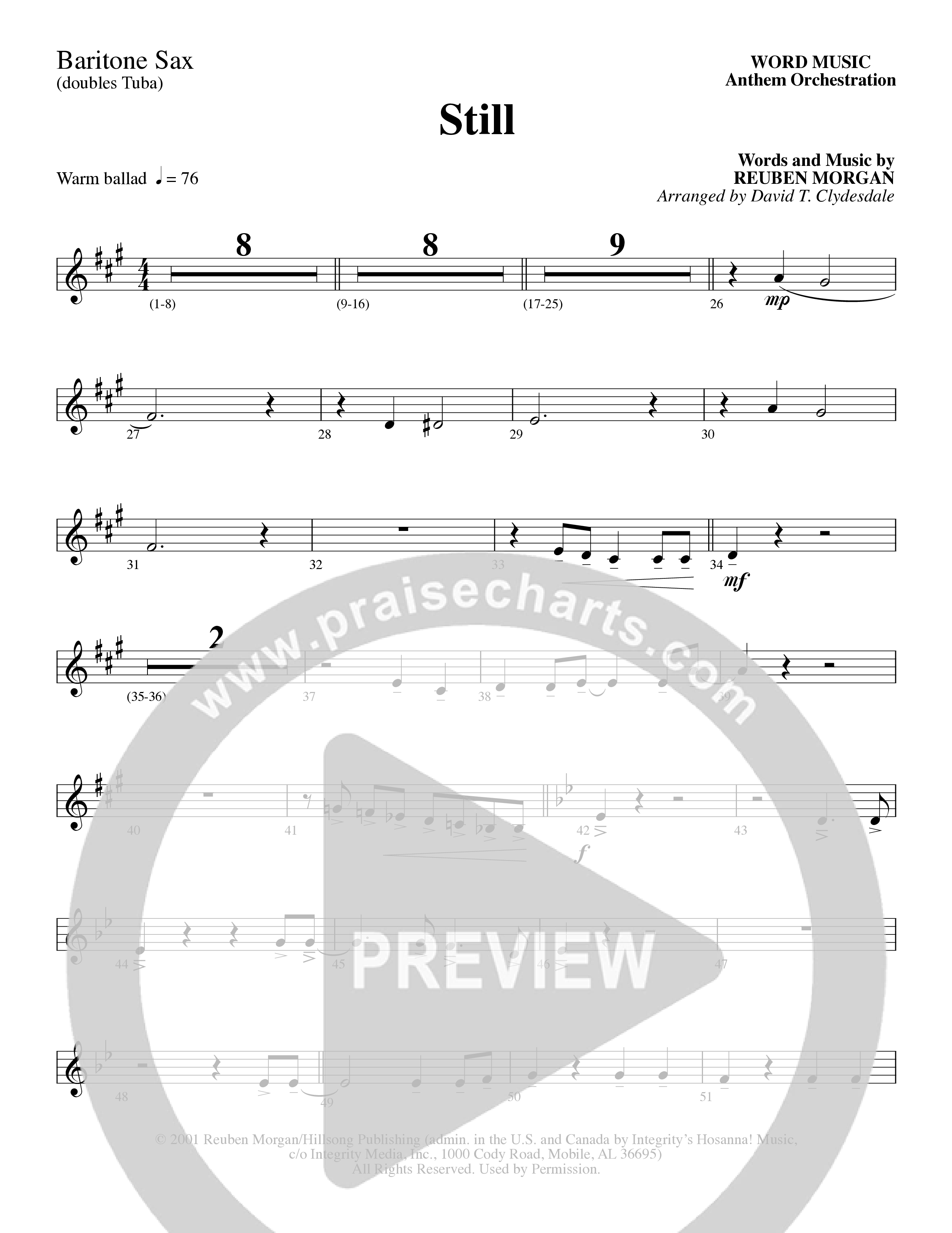 Still (Choral Anthem SATB) Bari Sax (Word Music Choral / Arr. David Clydesdale)