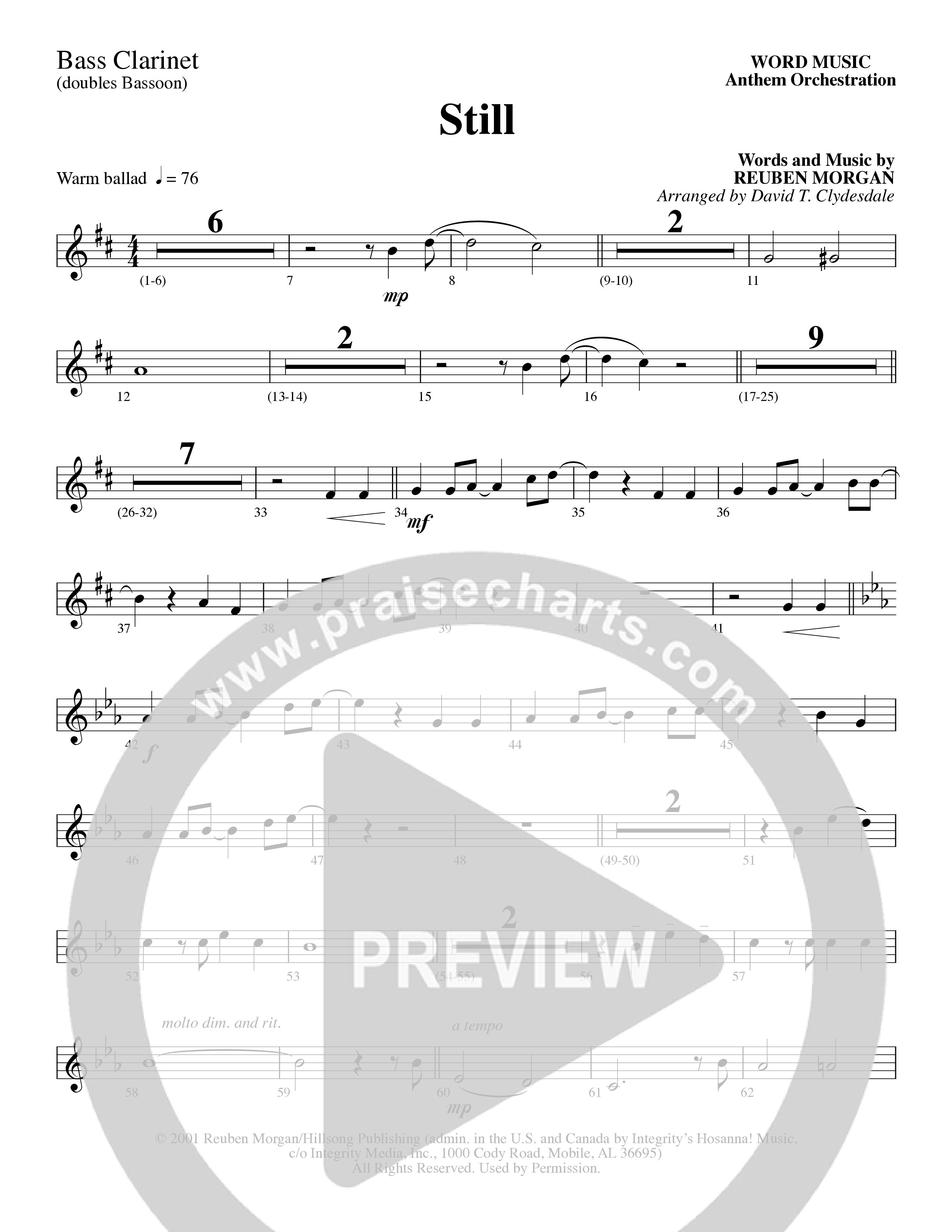 Still (Choral Anthem SATB) Bass Clarinet (Word Music Choral / Arr. David Clydesdale)