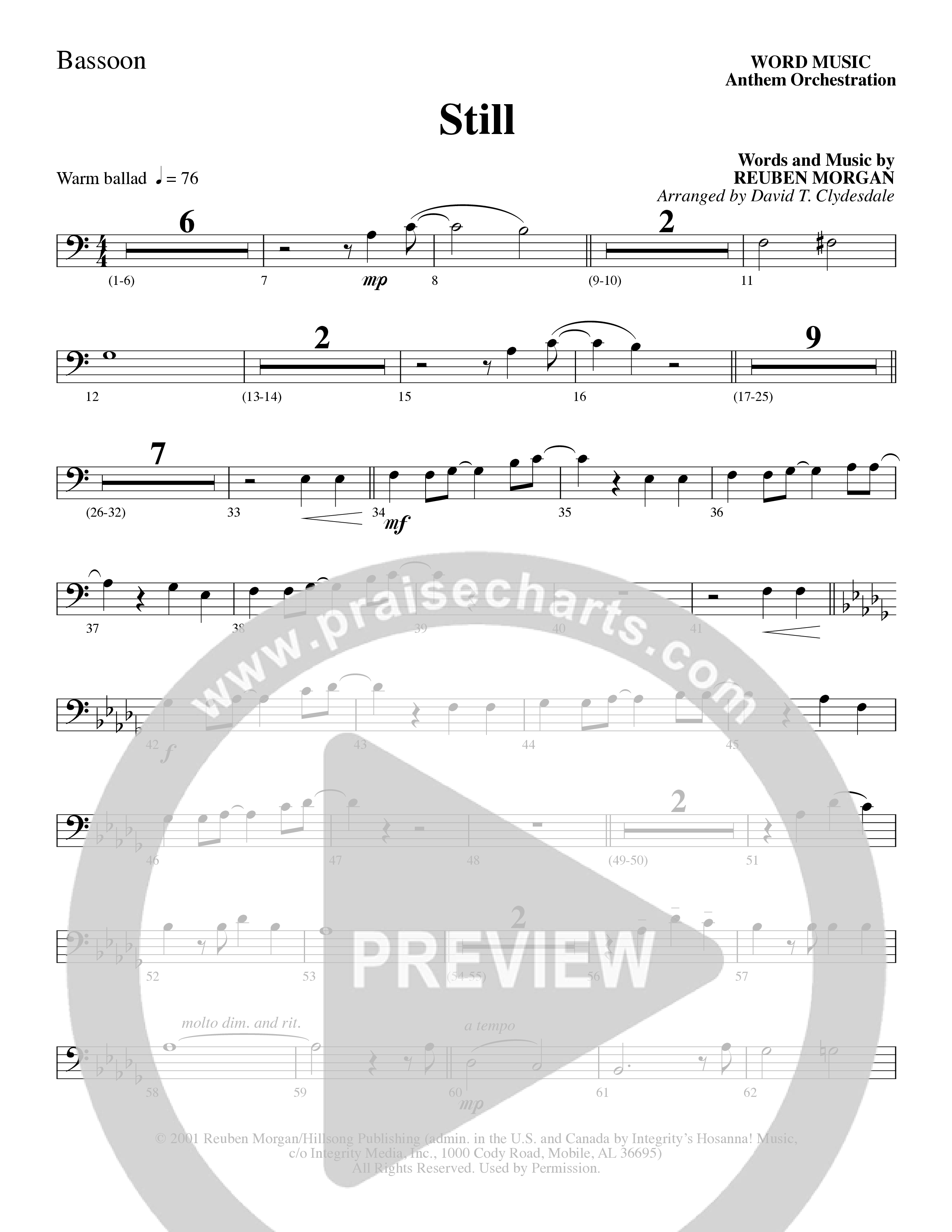Still (Choral Anthem SATB) Bassoon (Word Music Choral / Arr. David Clydesdale)
