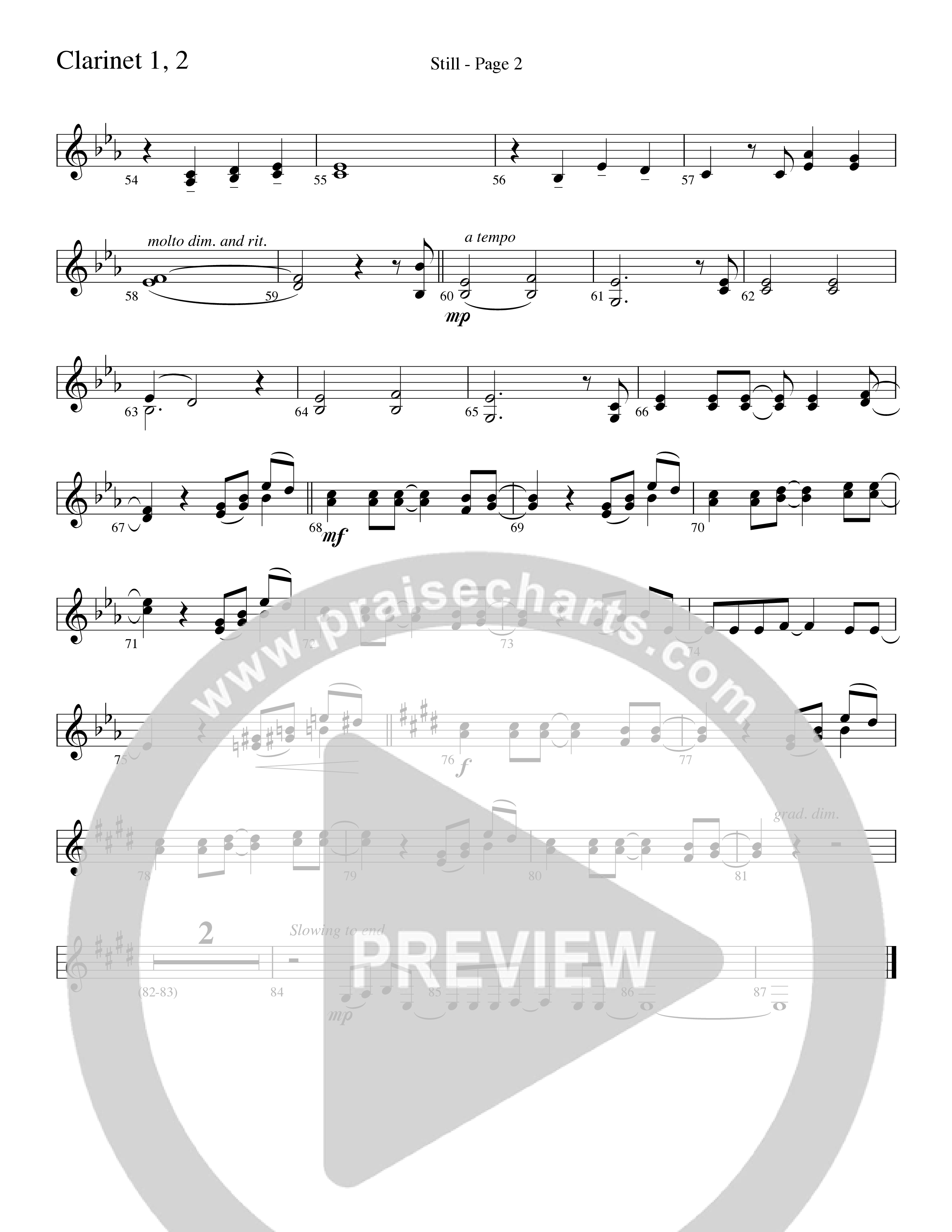 Still (Choral Anthem SATB) Clarinet 1/2 (Word Music Choral / Arr. David Clydesdale)