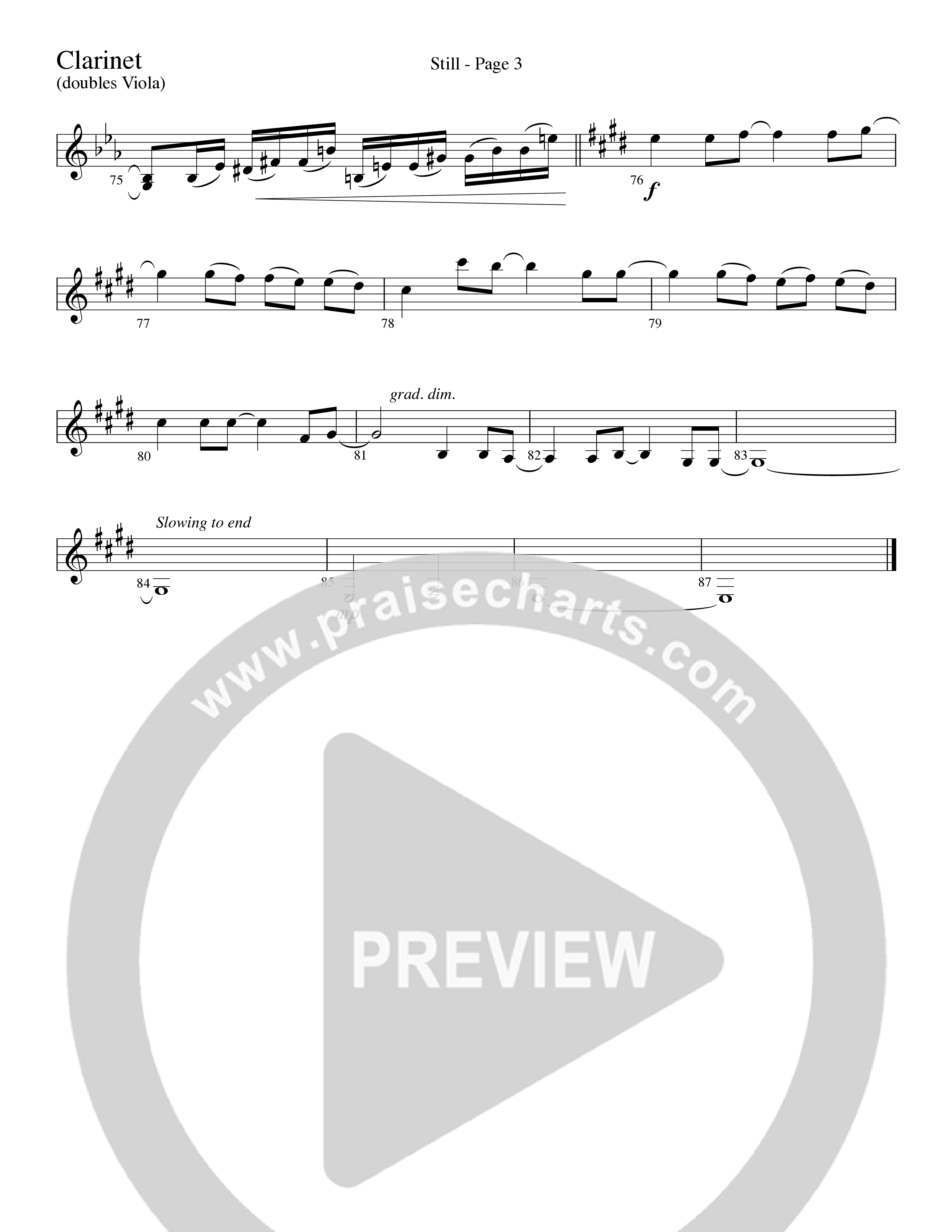 Still (Choral Anthem SATB) Clarinet 3 (Word Music Choral / Arr. David Clydesdale)