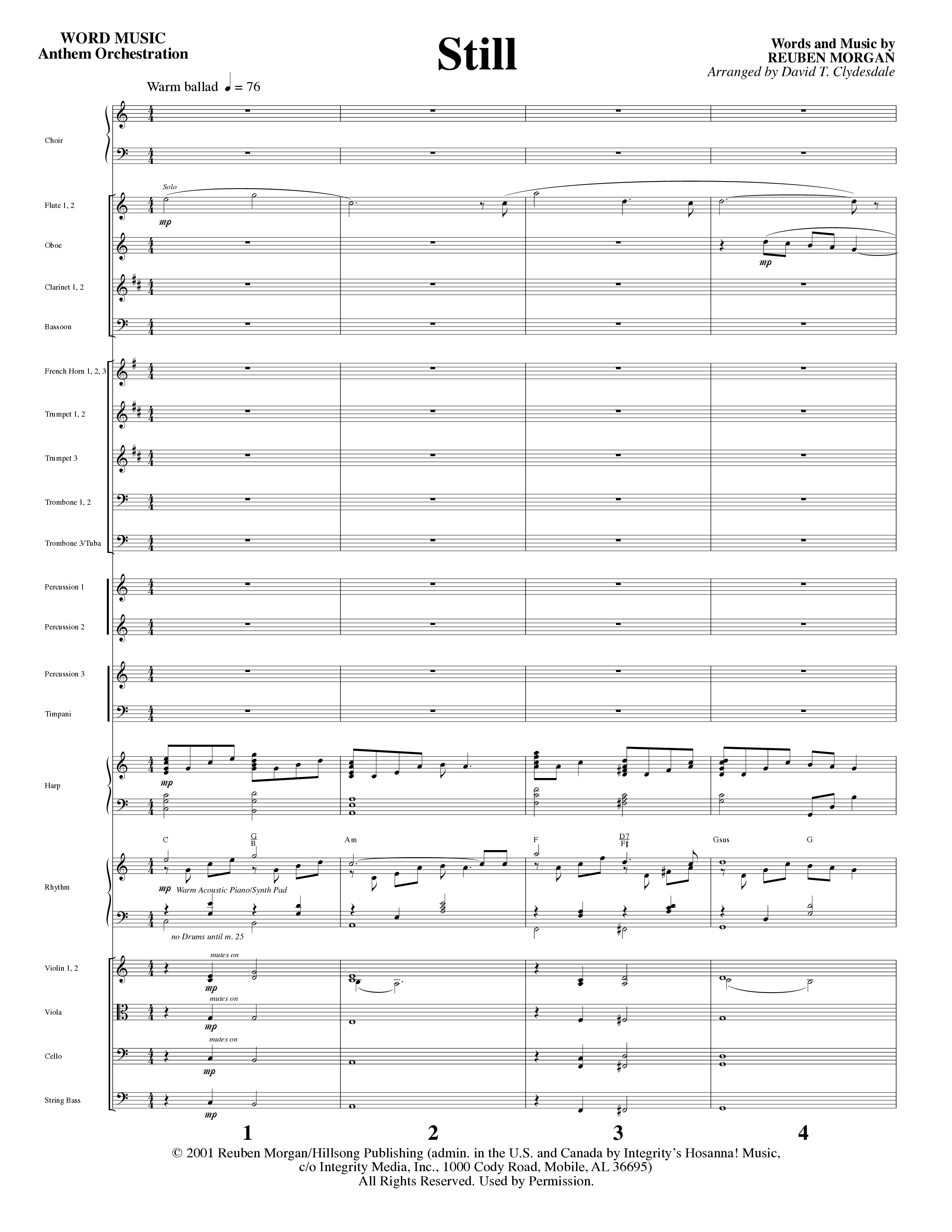 Still (Choral Anthem SATB) Orchestration (Word Music Choral / Arr. David Clydesdale)