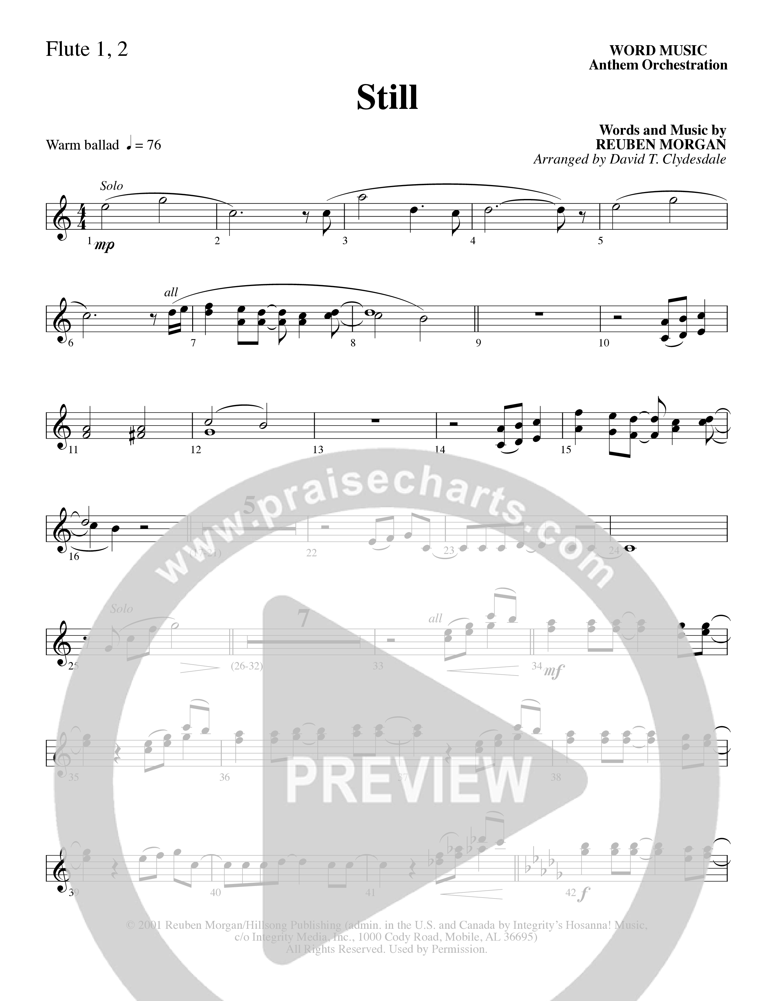 Still (Choral Anthem SATB) Flute 1/2 (Word Music Choral / Arr. David Clydesdale)