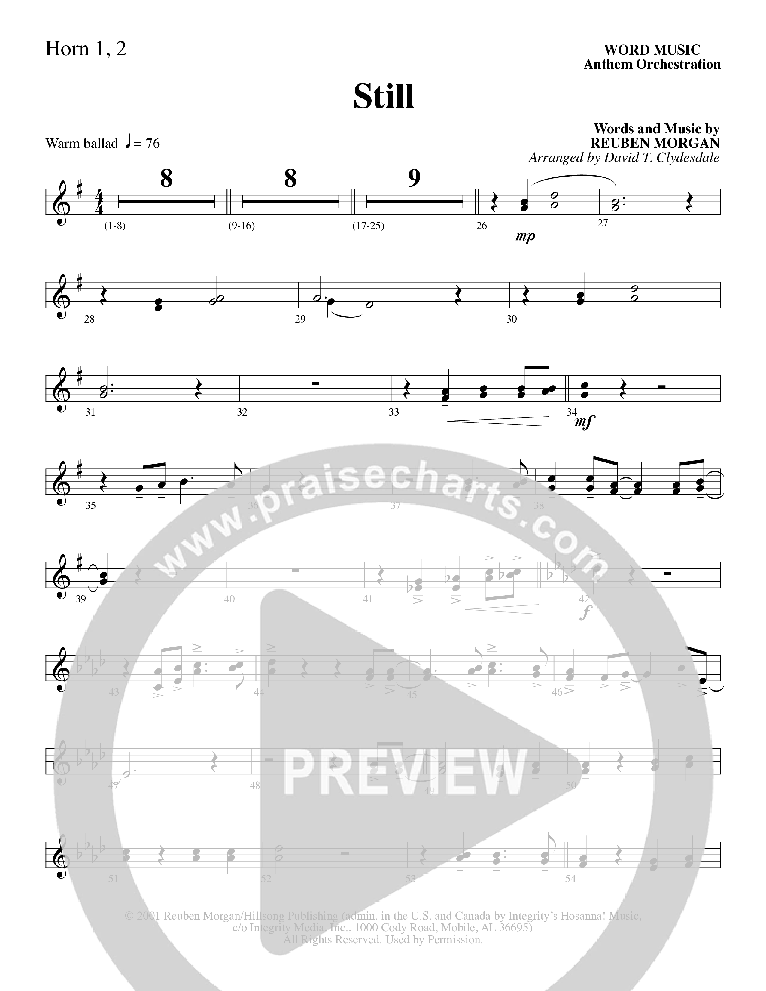 Still (Choral Anthem SATB) French Horn 1/2 (Word Music Choral / Arr. David Clydesdale)
