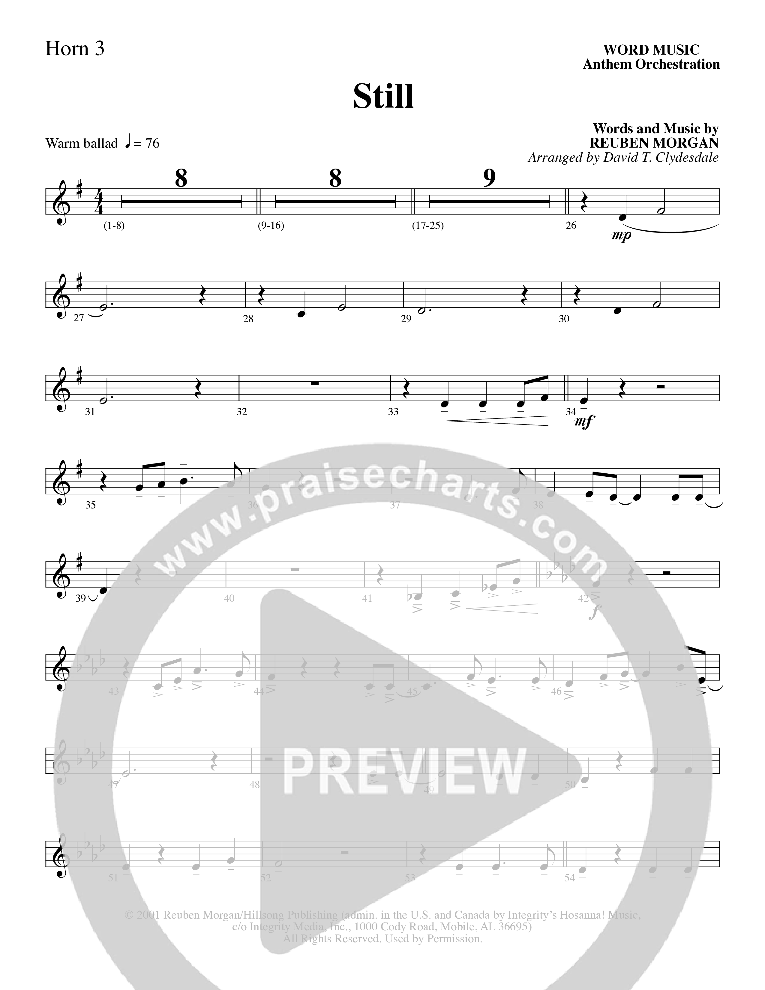 Still (Choral Anthem SATB) French Horn 3 (Word Music Choral / Arr. David Clydesdale)