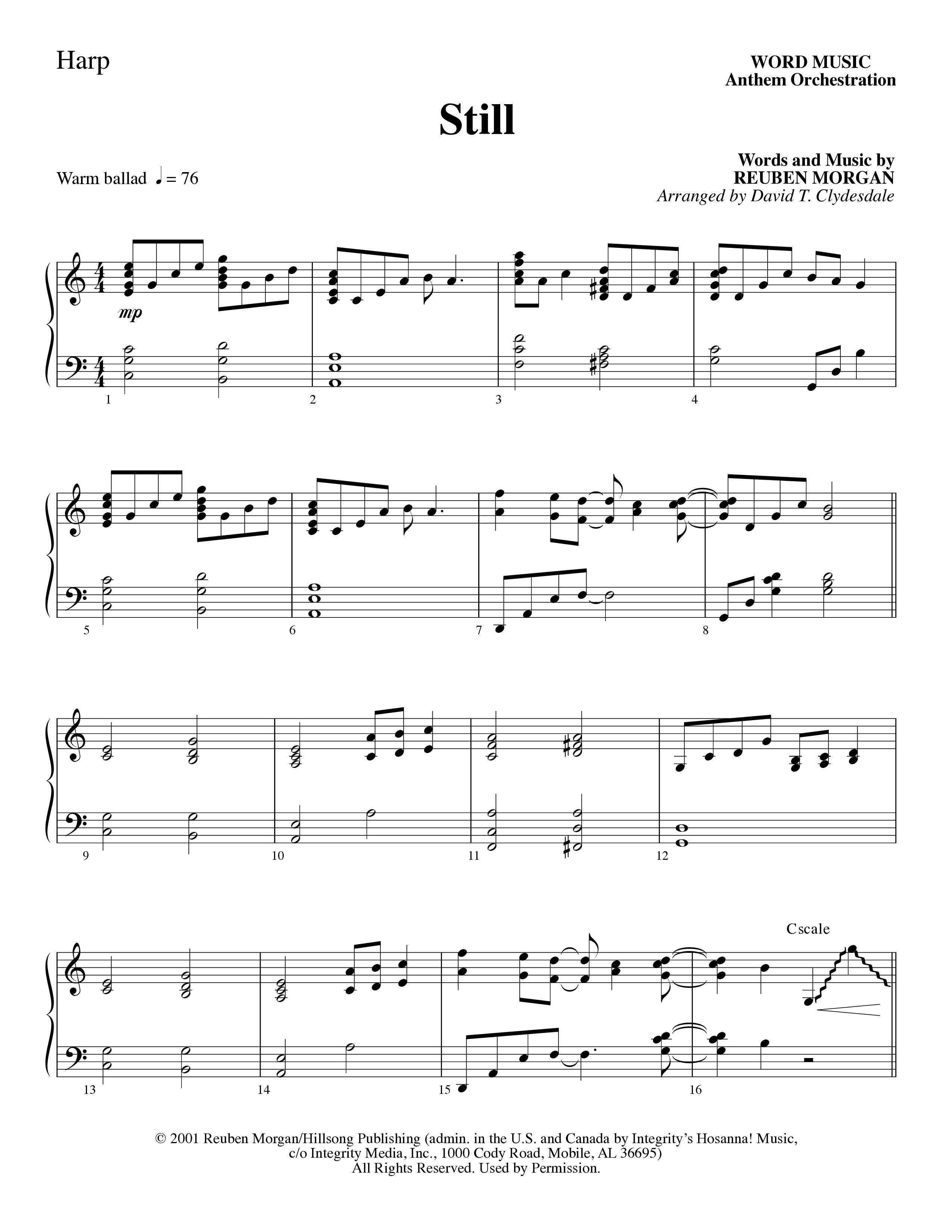 Still (Choral Anthem SATB) Harp (Word Music Choral / Arr. David Clydesdale)