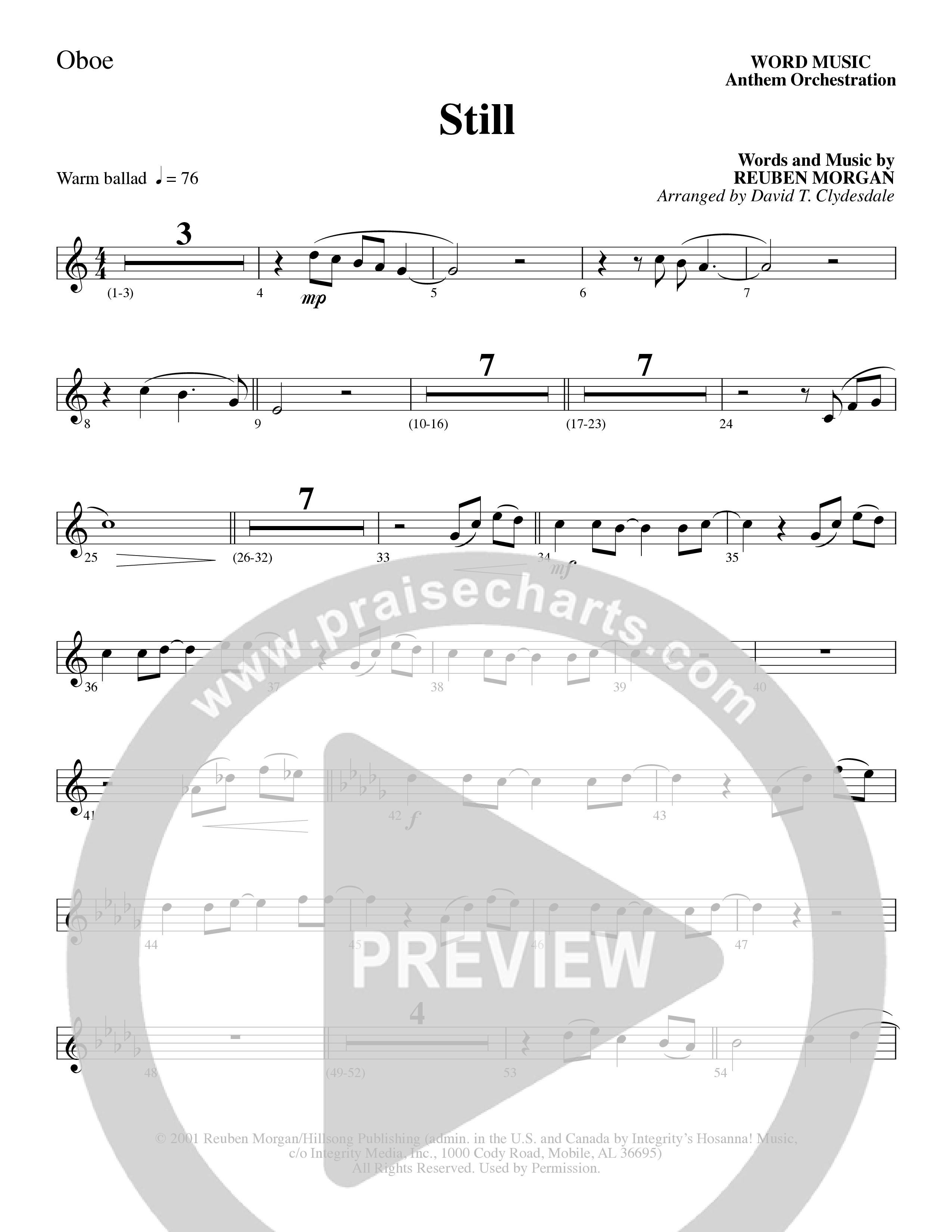 Still (Choral Anthem SATB) Oboe (Word Music Choral / Arr. David Clydesdale)