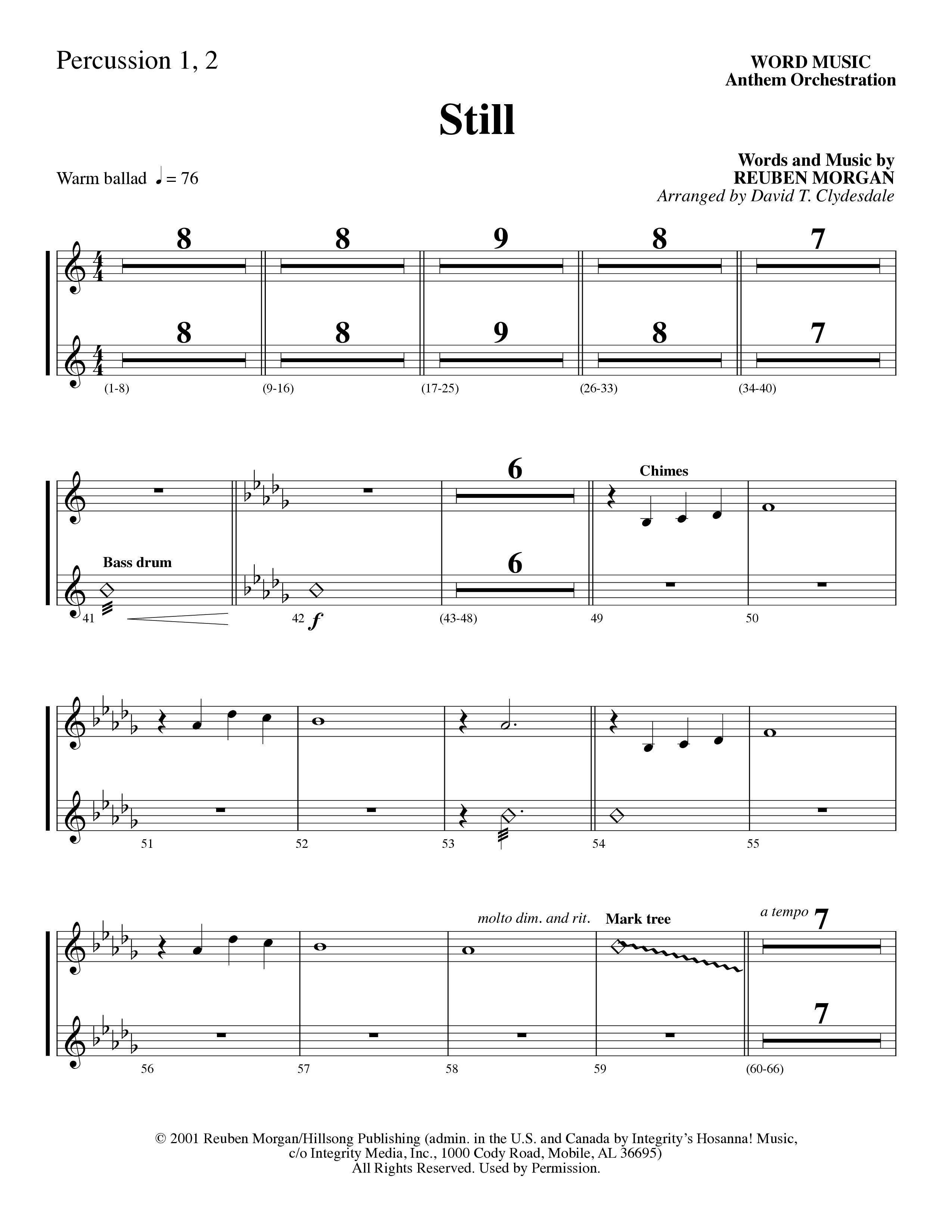 Still (Choral Anthem SATB) Percussion (Word Music Choral / Arr. David Clydesdale)