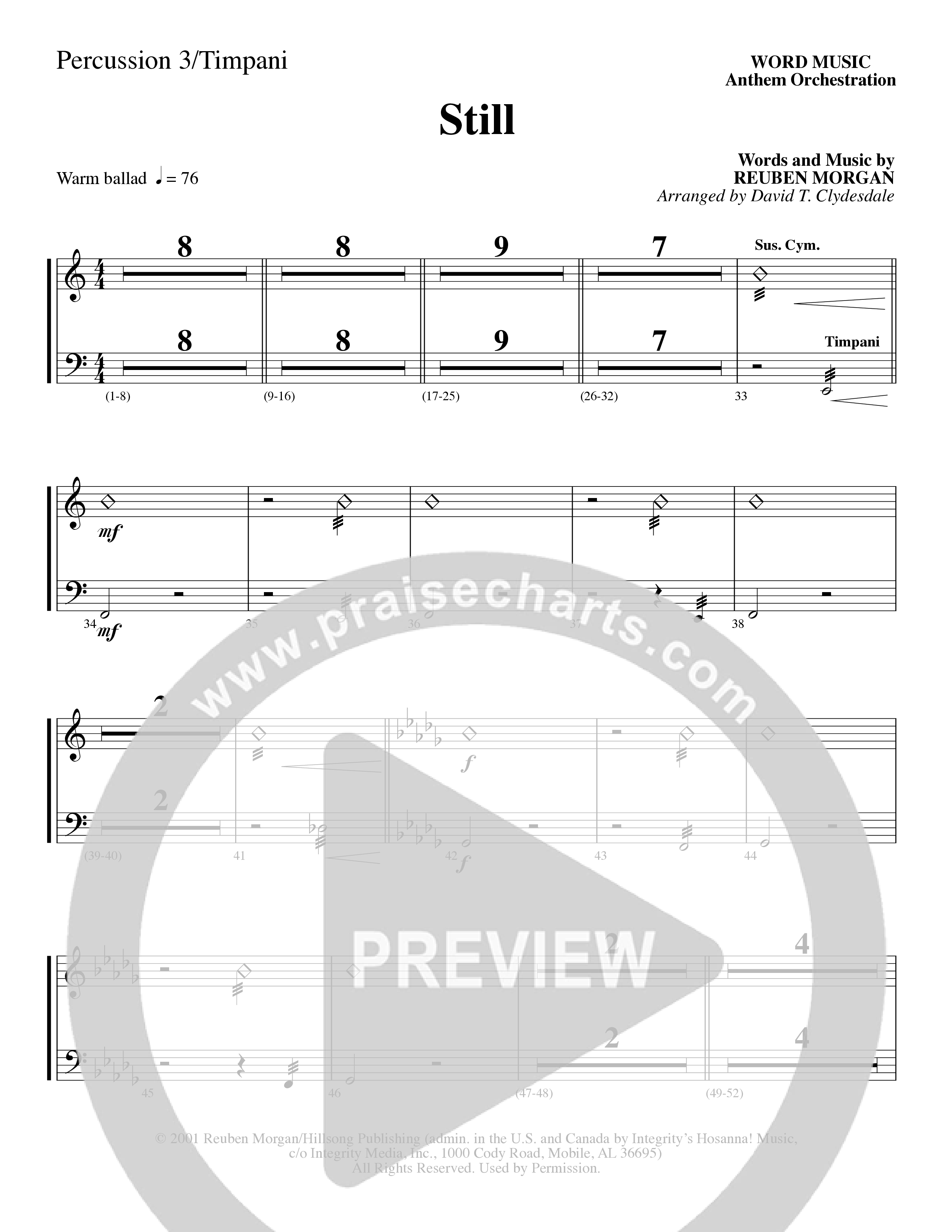 Still (Choral Anthem SATB) Percussion (Word Music Choral / Arr. David Clydesdale)