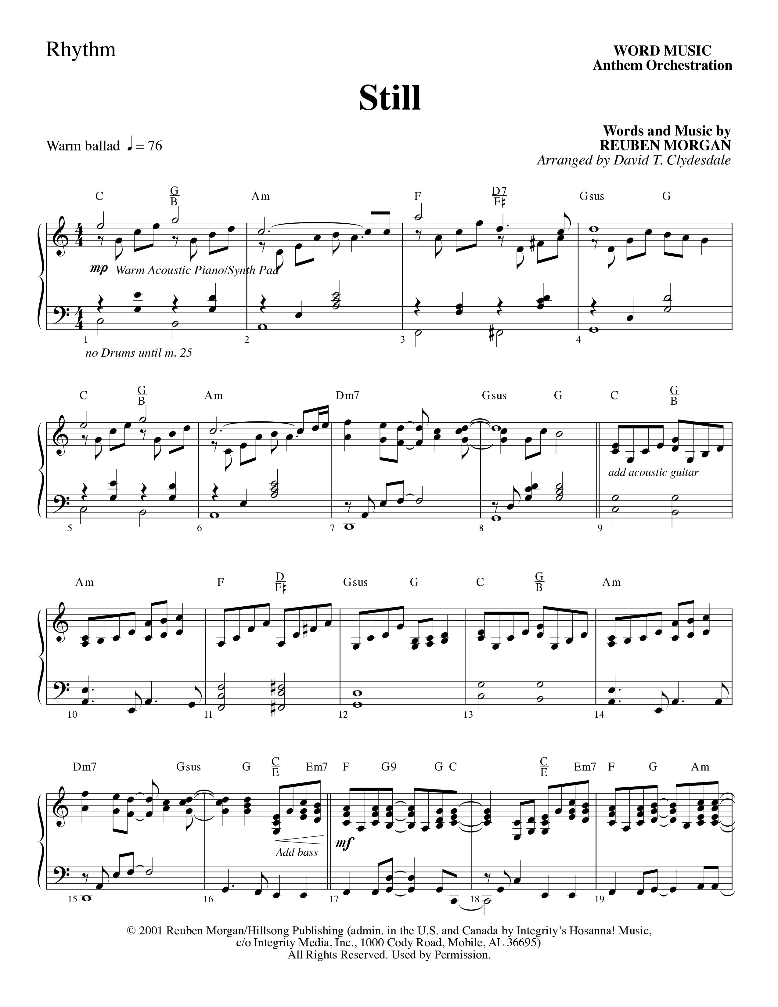 Still (Choral Anthem SATB) Rhythm Chart (Word Music Choral / Arr. David Clydesdale)