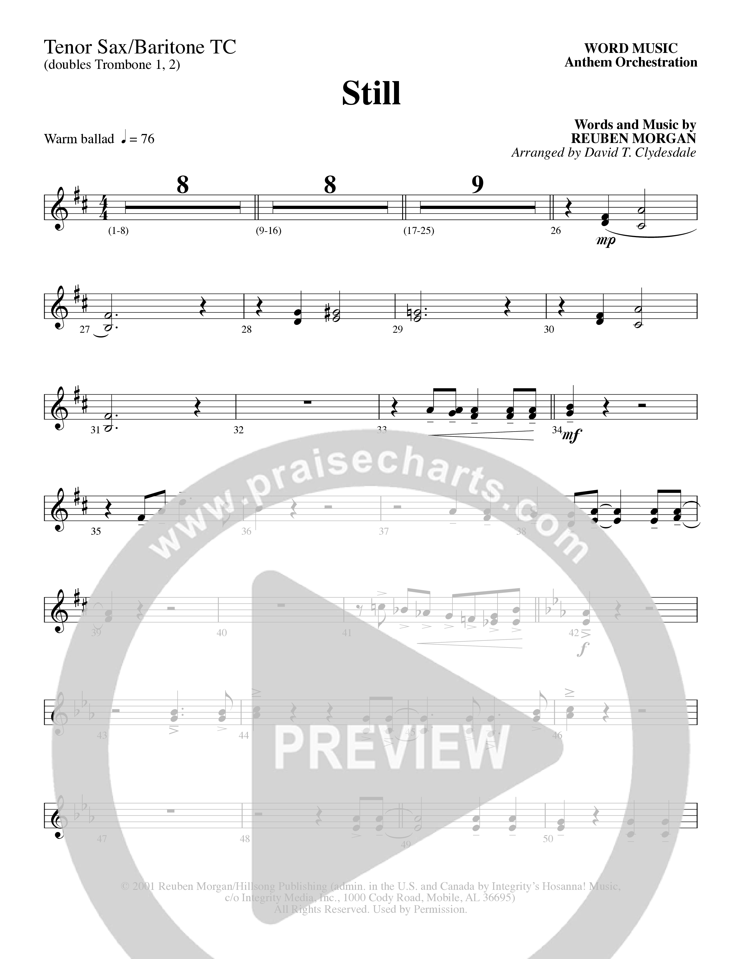 Still (Choral Anthem SATB) Tenor Sax/Baritone T.C. (Word Music Choral / Arr. David Clydesdale)