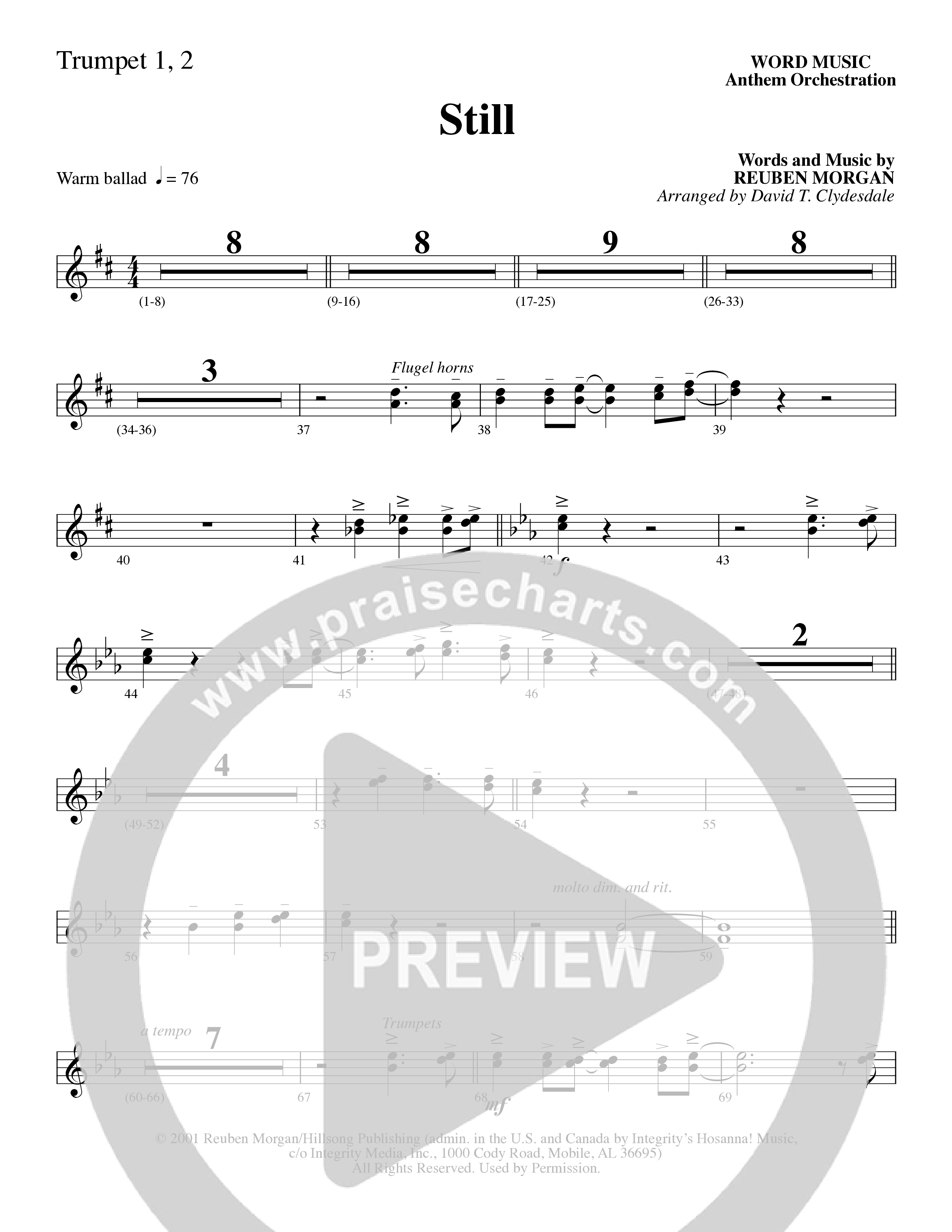 Still (Choral Anthem SATB) Trumpet 1,2 (Word Music Choral / Arr. David Clydesdale)