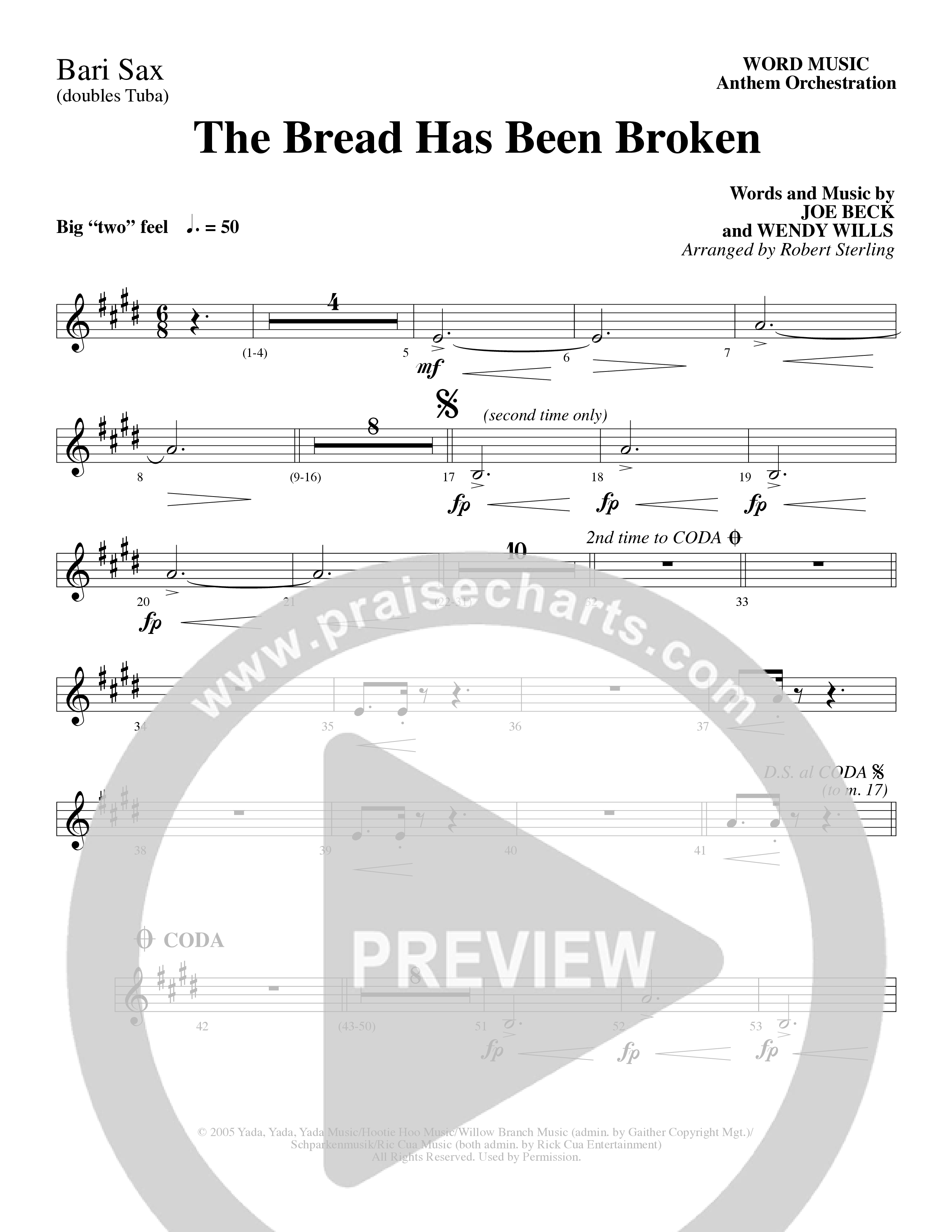 The Bread Has Been Broken (Choral Anthem SATB) Bari Sax (Robert Sterling / Word Music Choral)
