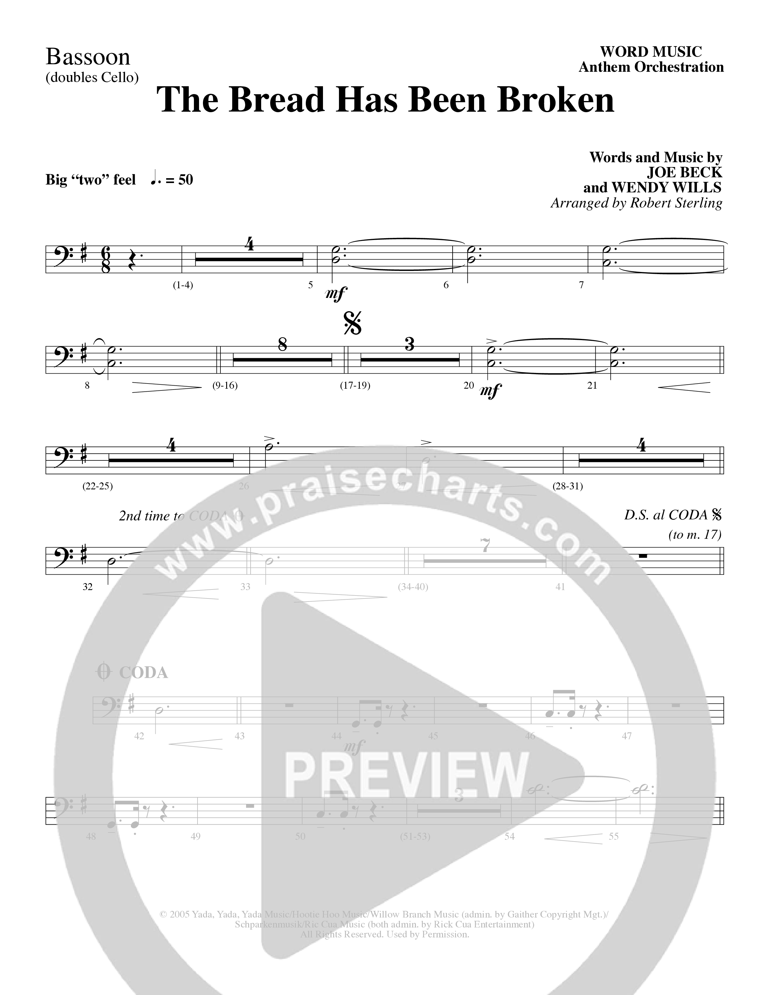 The Bread Has Been Broken (Choral Anthem SATB) Bassoon (Robert Sterling / Word Music Choral)