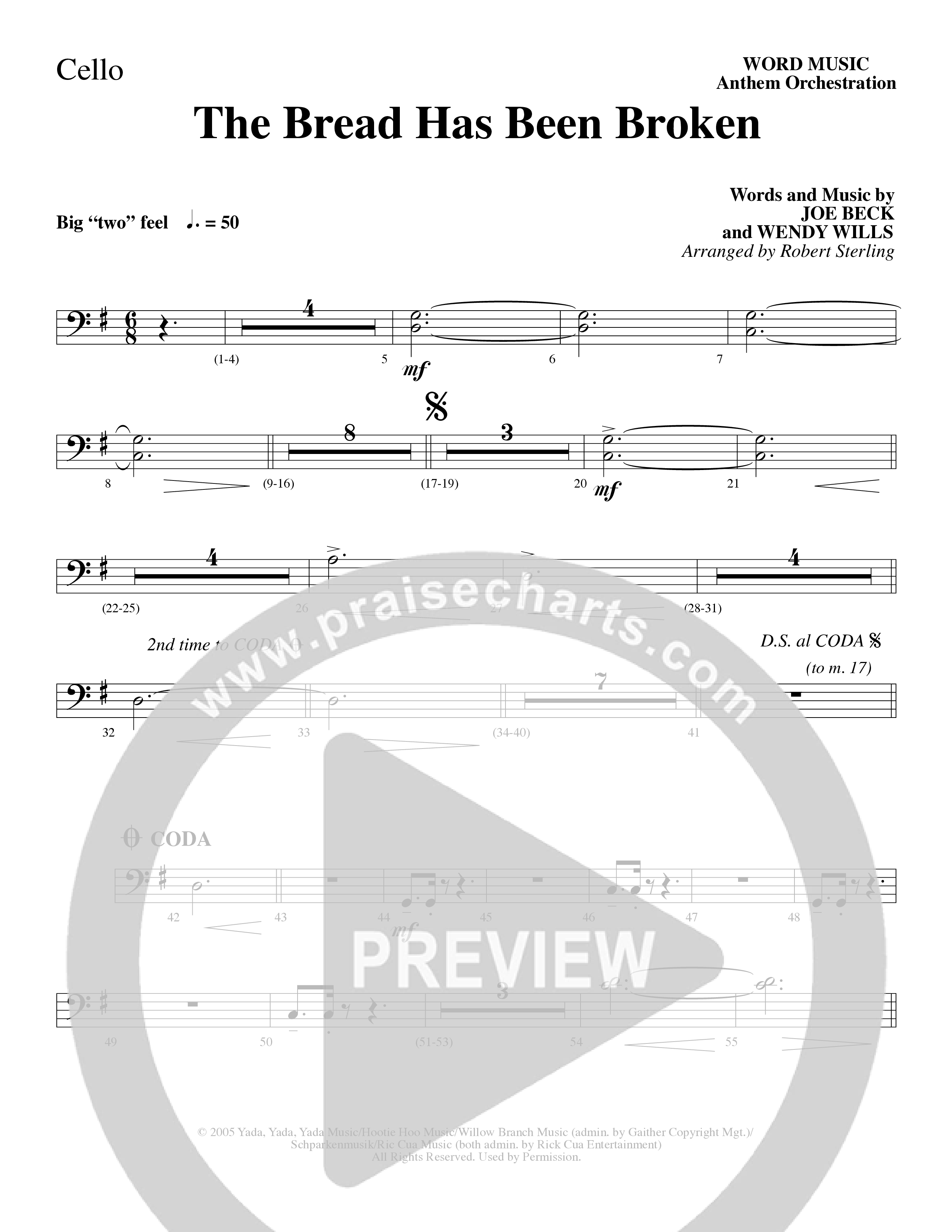 The Bread Has Been Broken (Choral Anthem SATB) Cello (Robert Sterling / Word Music Choral)