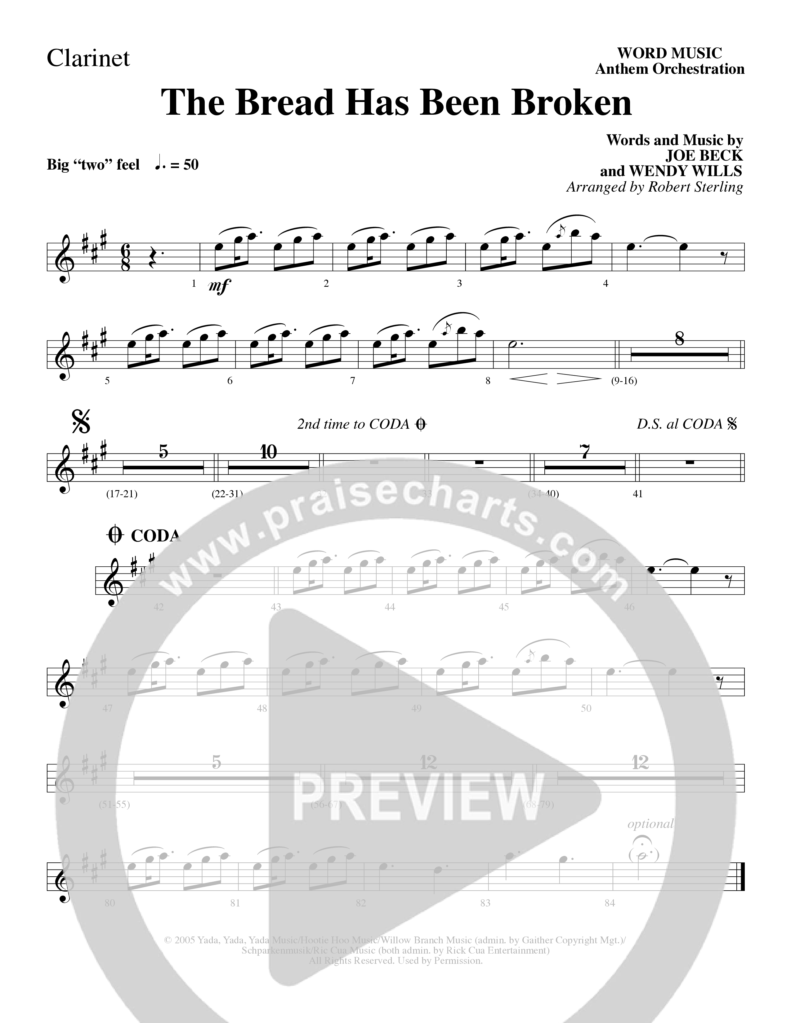 The Bread Has Been Broken (Choral Anthem SATB) Clarinet 1/2 (Robert Sterling / Word Music Choral)