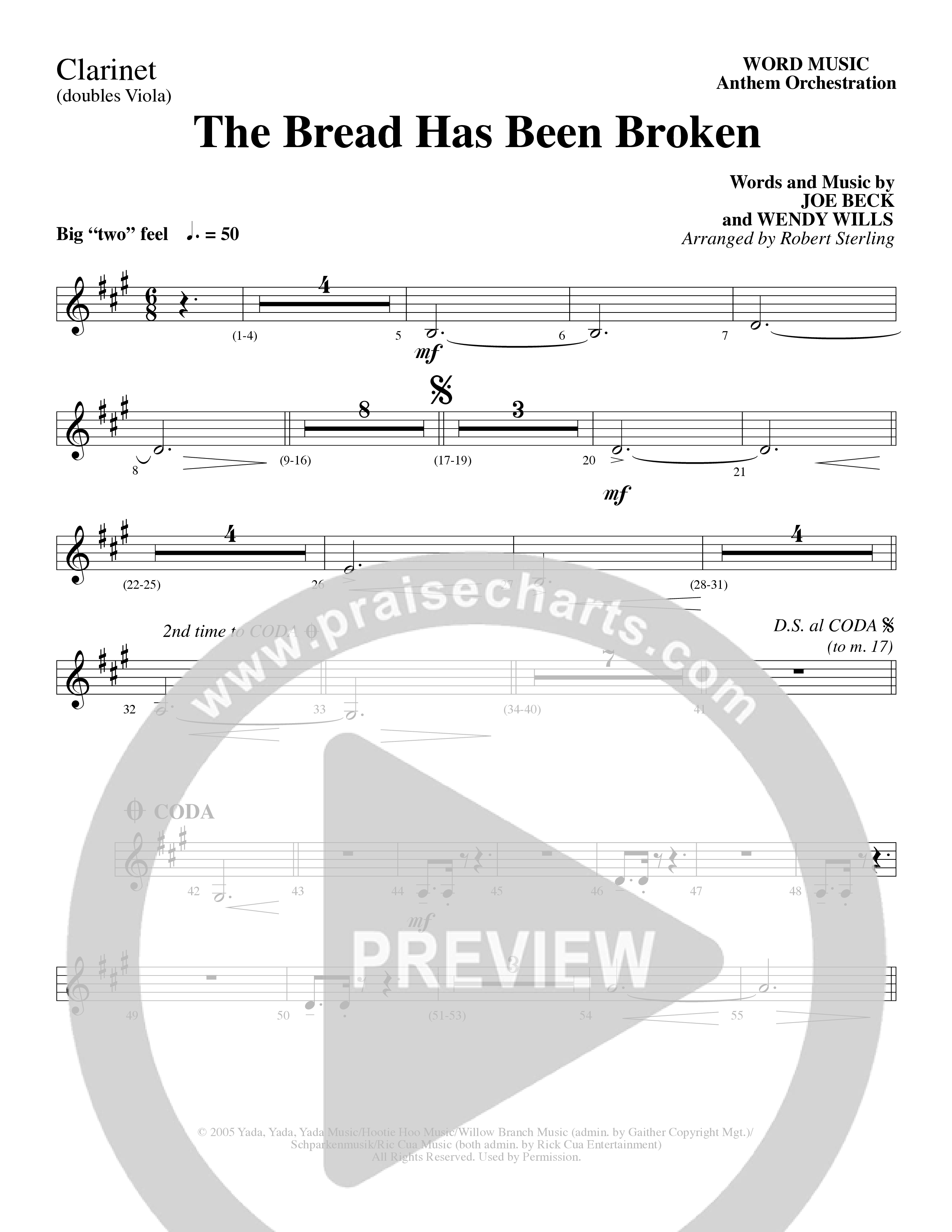 The Bread Has Been Broken (Choral Anthem SATB) Clarinet 3 (Robert Sterling / Word Music Choral)