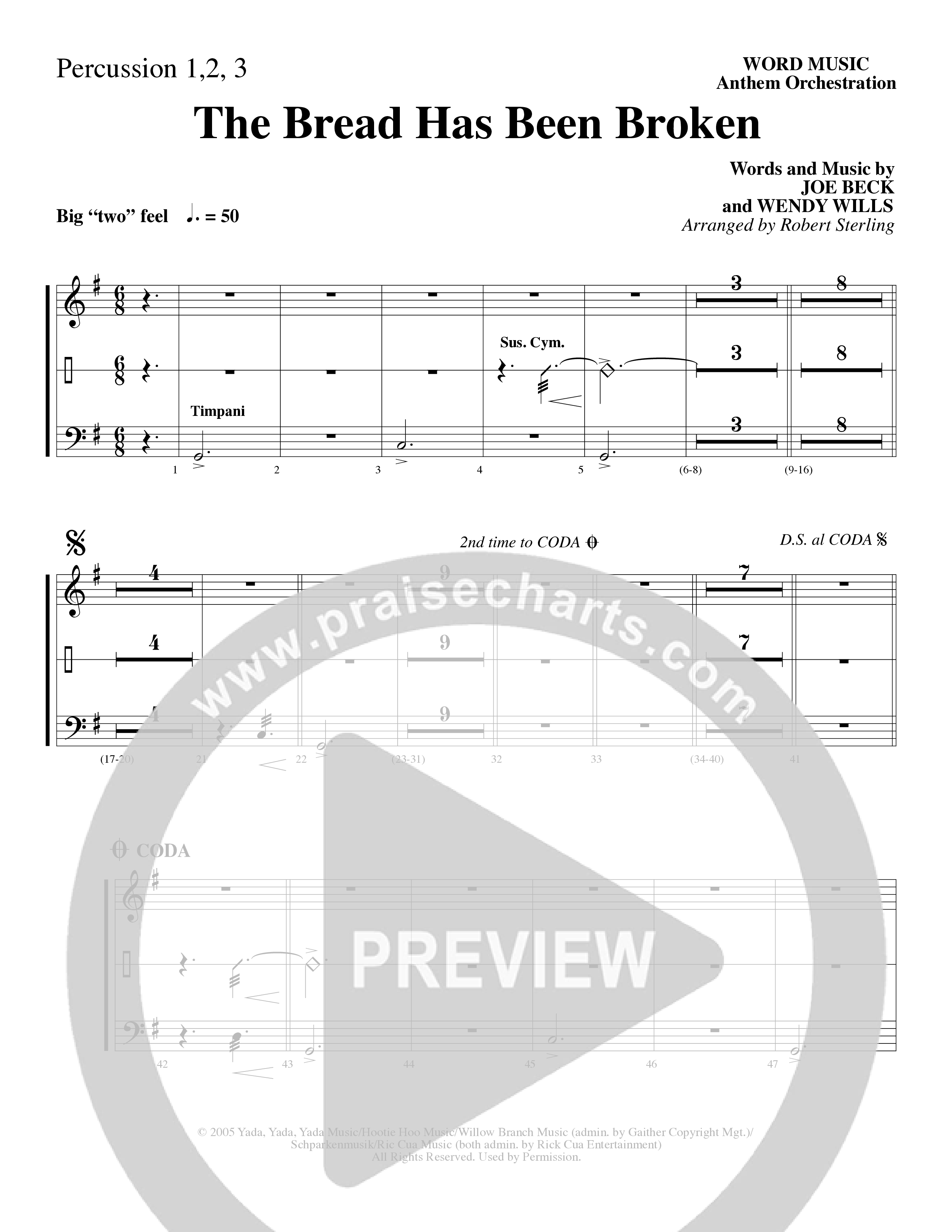The Bread Has Been Broken (Choral Anthem SATB) Percussion (Robert Sterling / Word Music Choral)