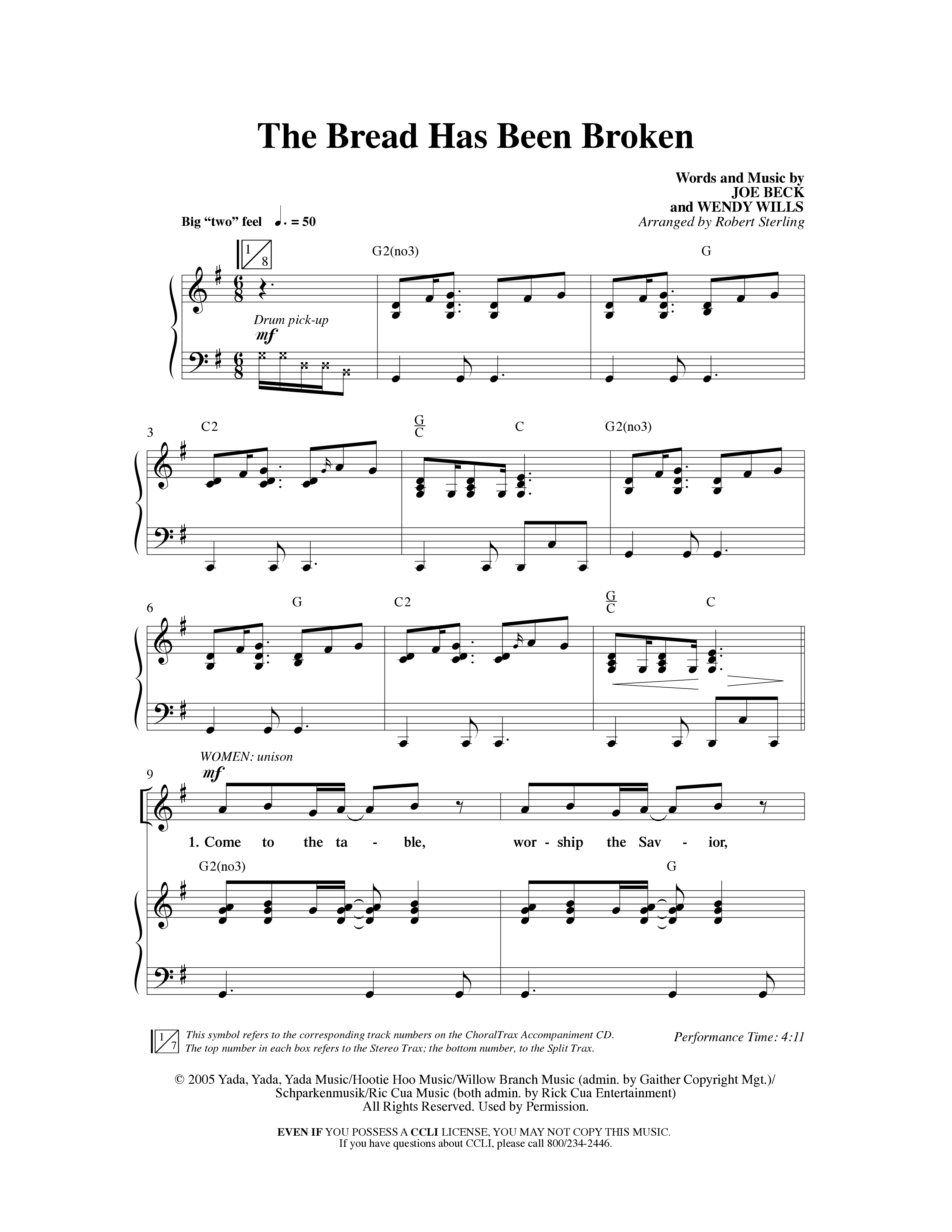 The Bread Has Been Broken (Choral Anthem SATB) Anthem (SATB/Piano) (Robert Sterling / Word Music Choral)