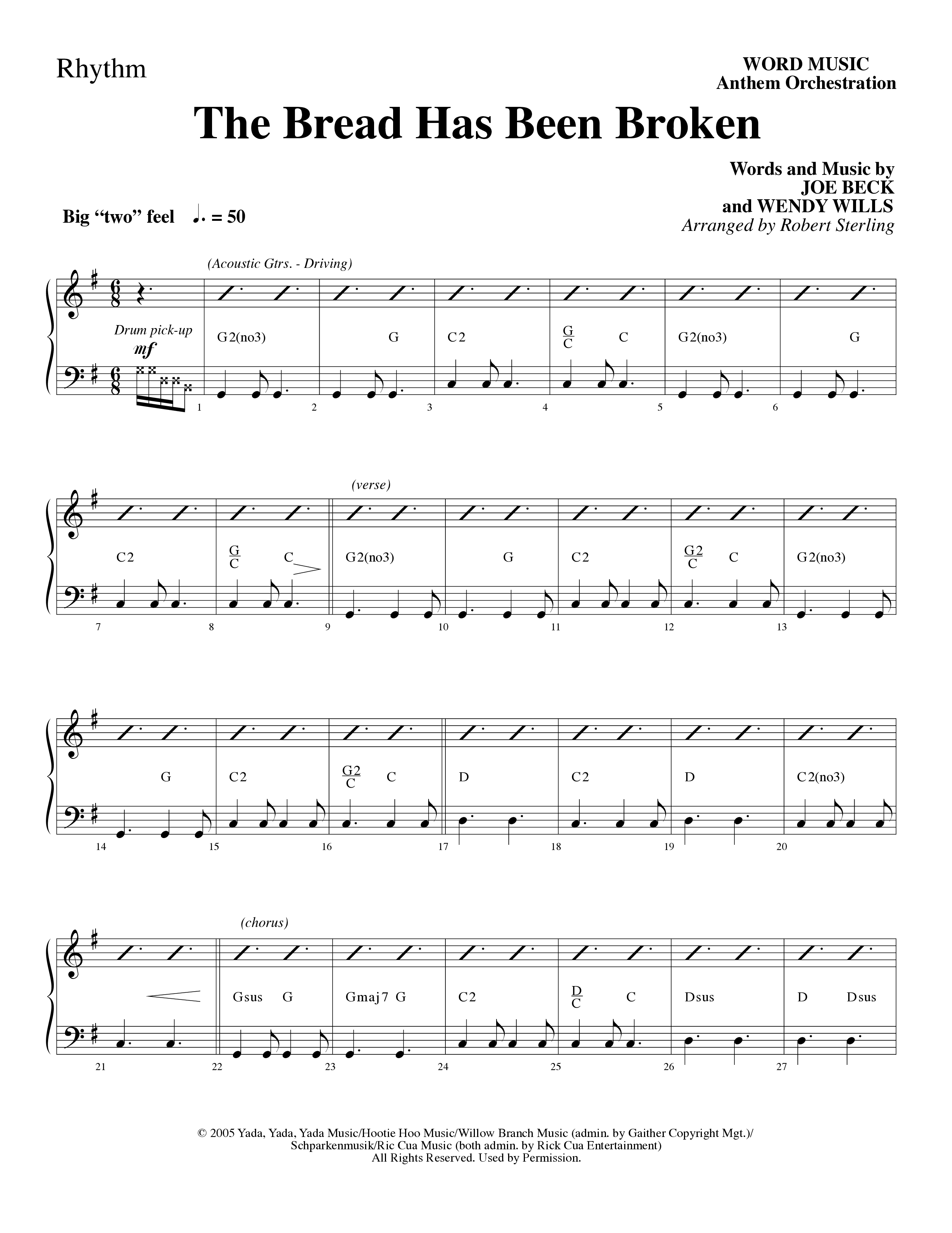The Bread Has Been Broken (Choral Anthem SATB) Rhythm Chart (Robert Sterling / Word Music Choral)