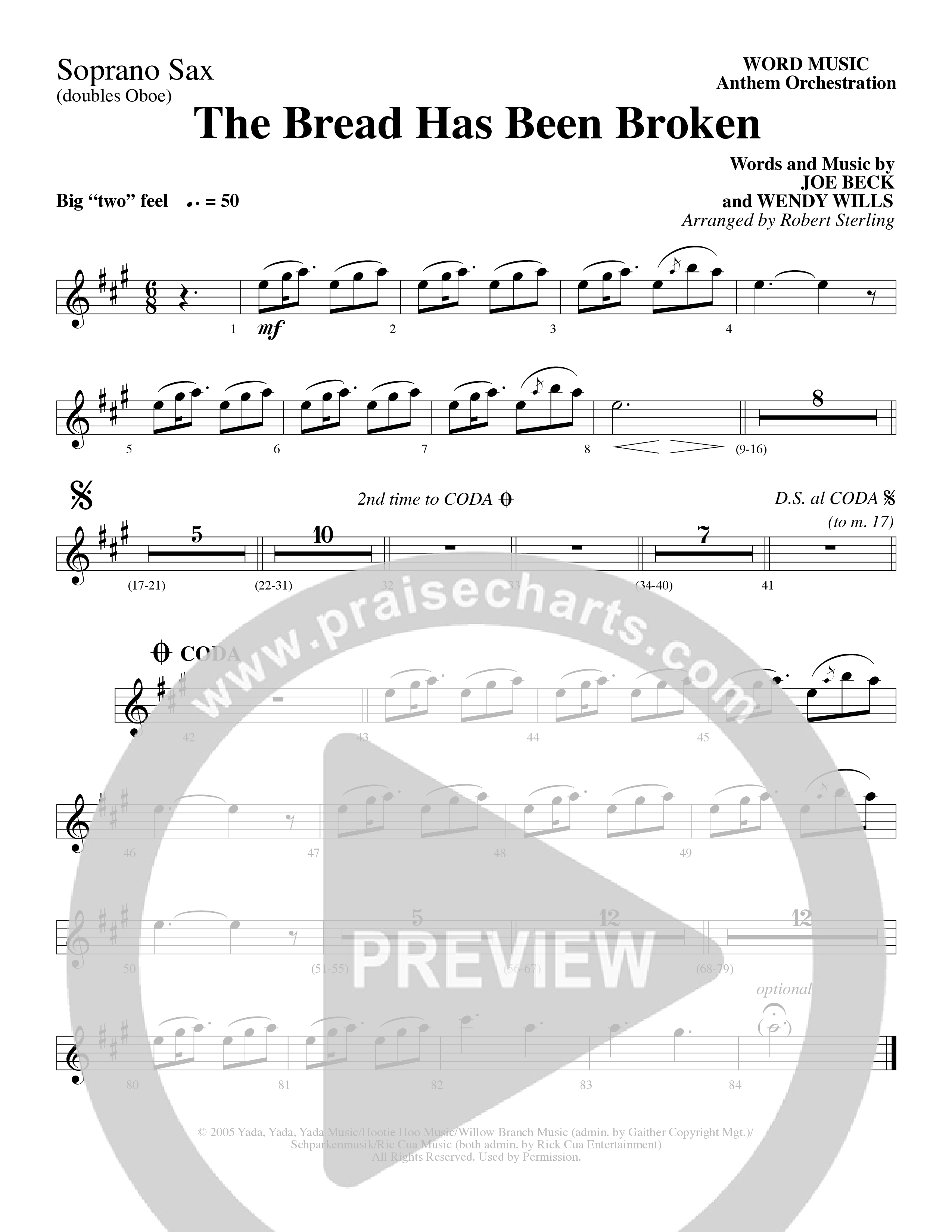 The Bread Has Been Broken (Choral Anthem SATB) Soprano Sax (Robert Sterling / Word Music Choral)