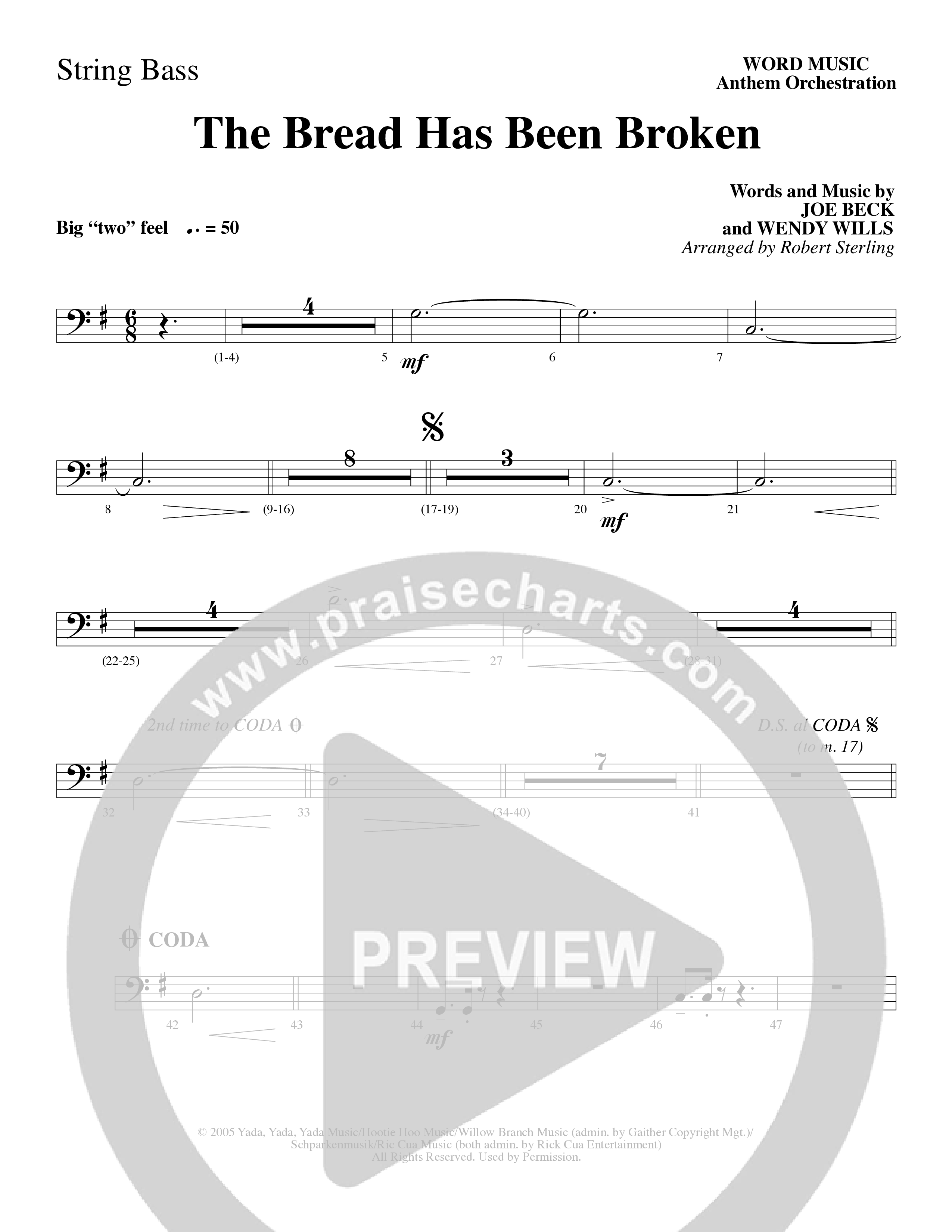 The Bread Has Been Broken (Choral Anthem SATB) String Bass (Robert Sterling / Word Music Choral)