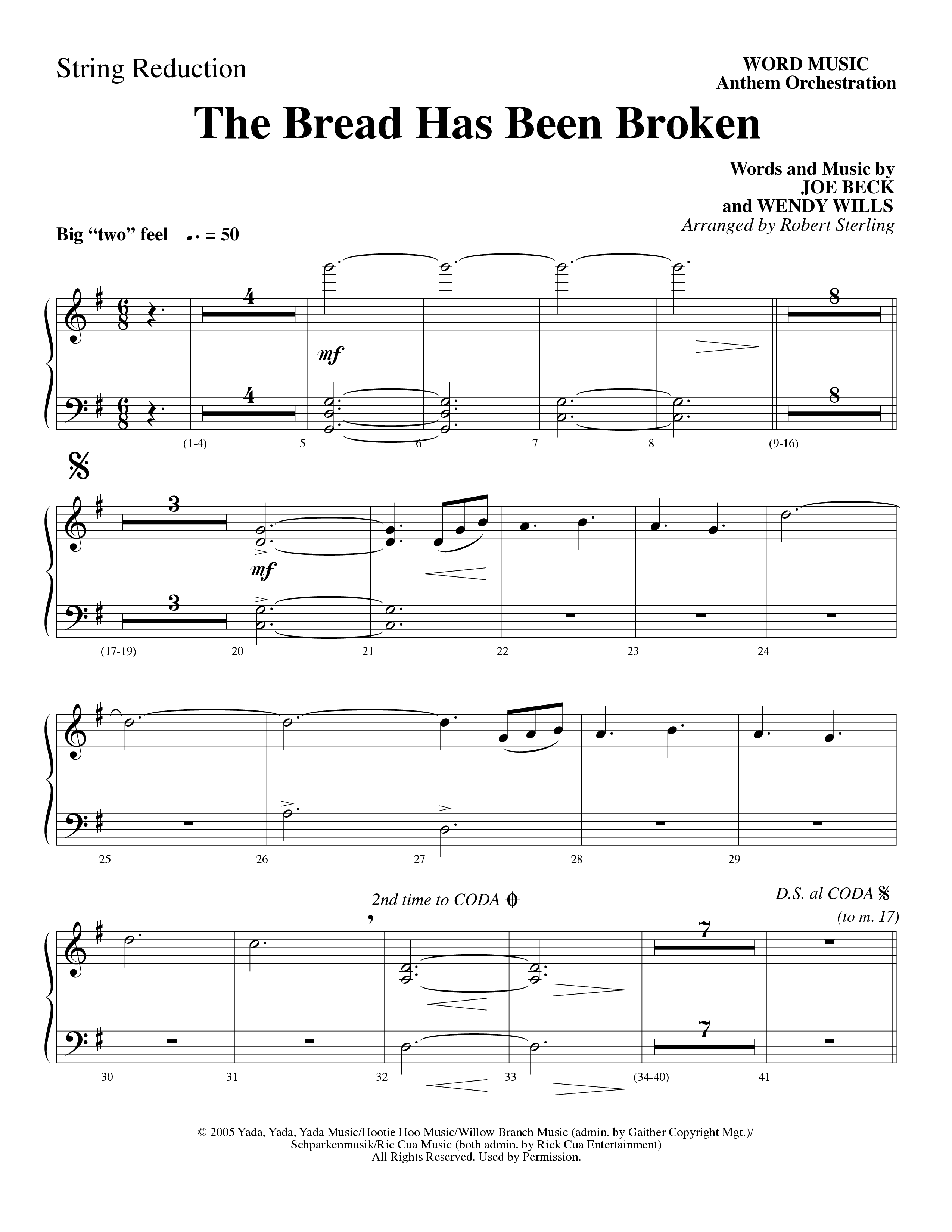 The Bread Has Been Broken (Choral Anthem SATB) String Reduction (Robert Sterling / Word Music Choral)