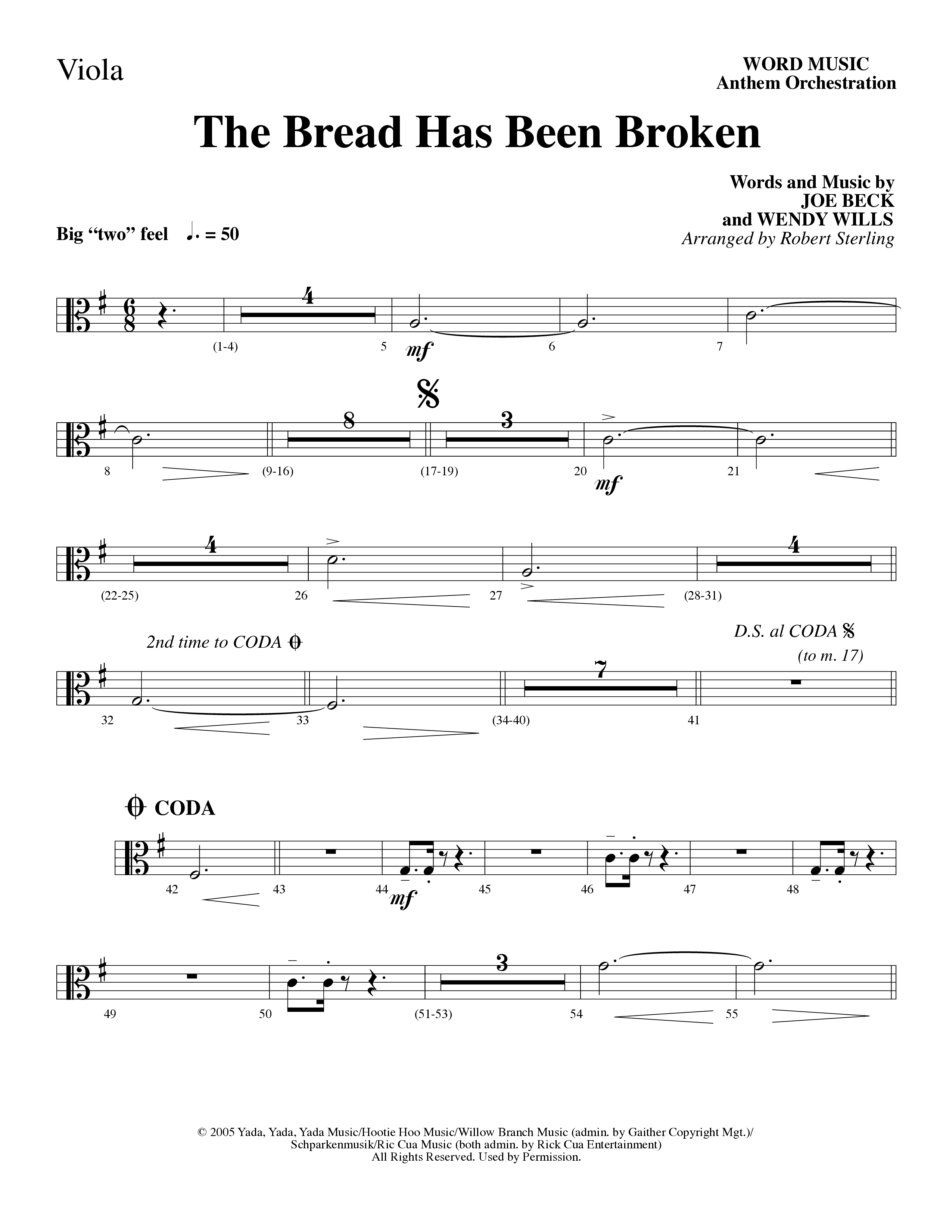 The Bread Has Been Broken (Choral Anthem SATB) Viola (Robert Sterling / Word Music Choral)