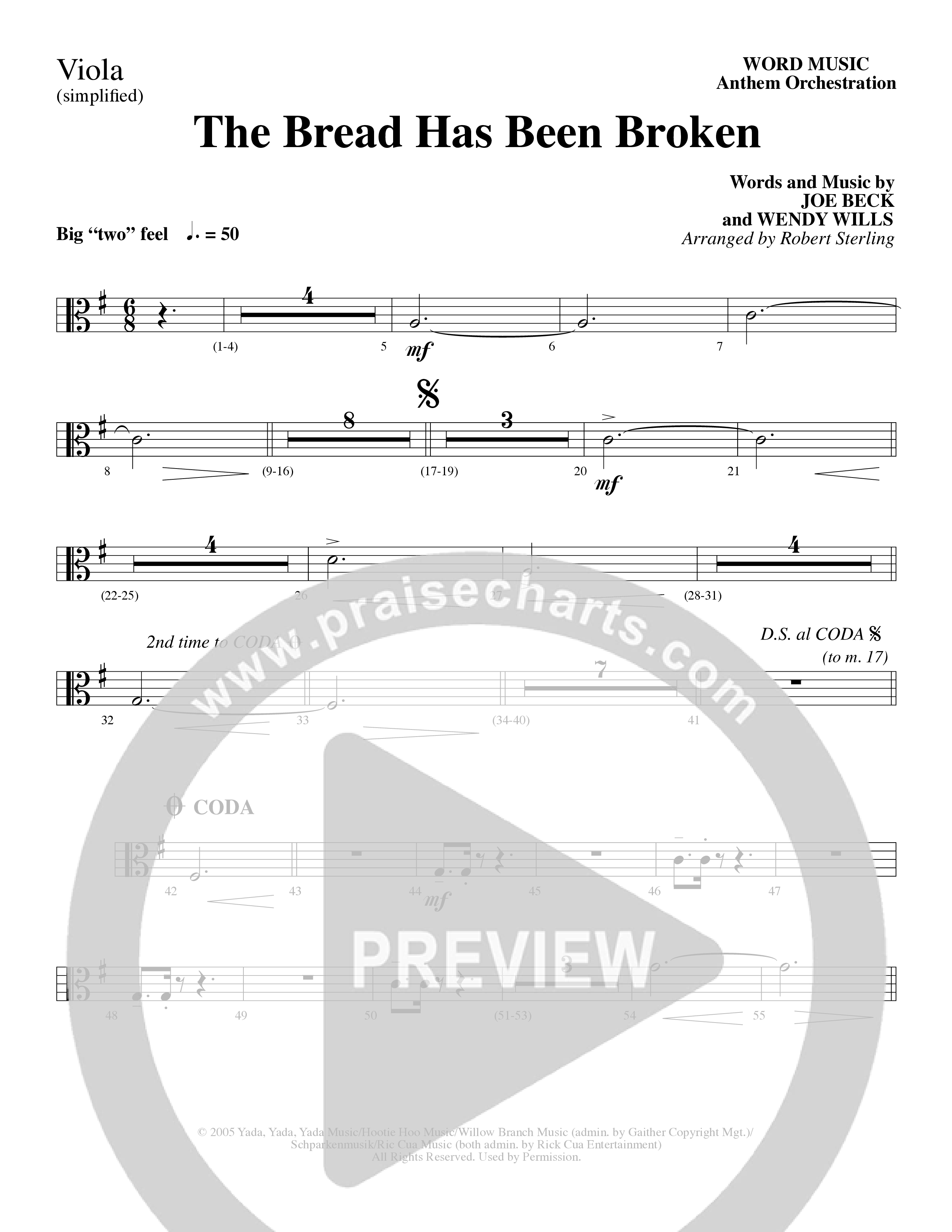The Bread Has Been Broken (Choral Anthem SATB) Viola (Robert Sterling / Word Music Choral)