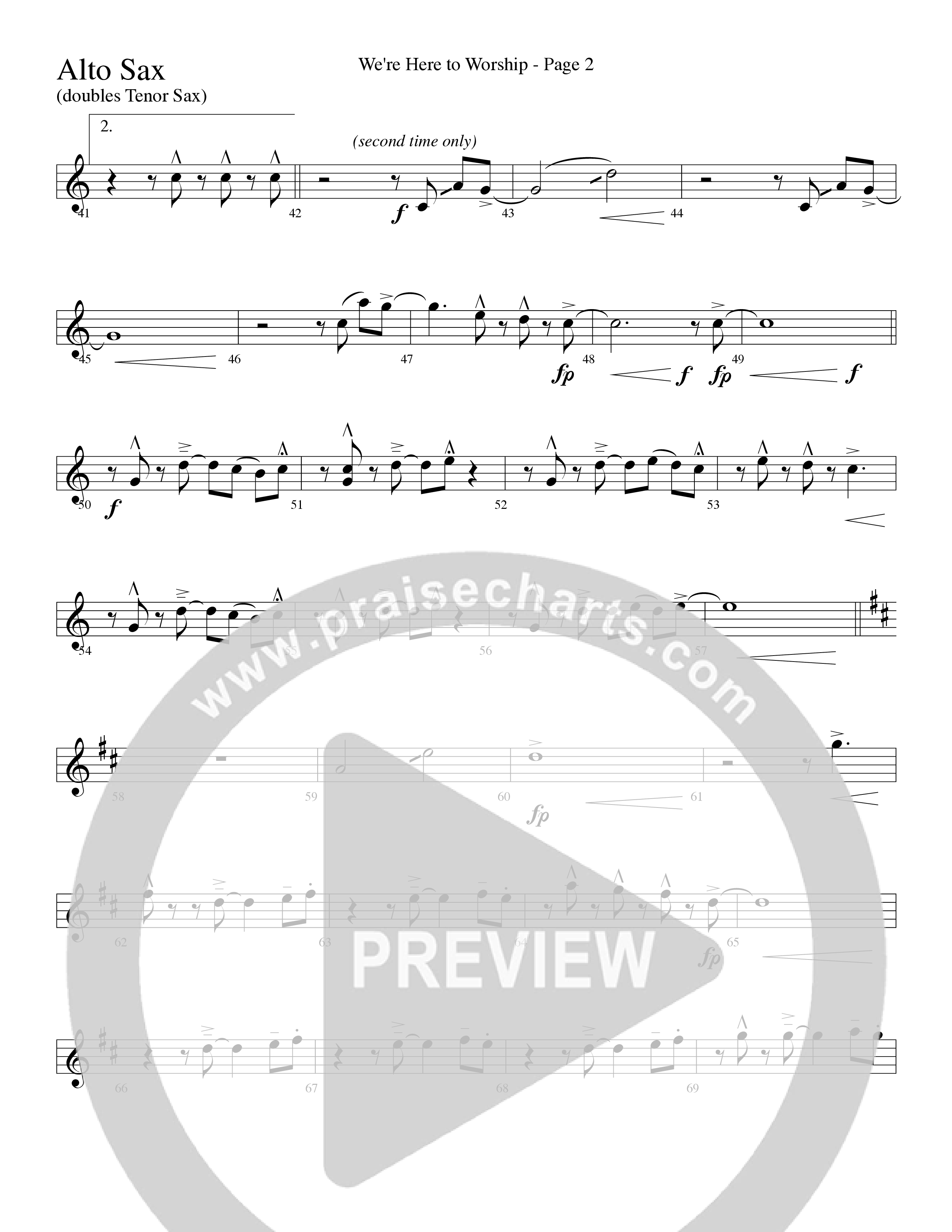 We’re Here to Worship (Choral Anthem SATB) Alto Sax 1/2 (Word Music Choral / Arr. Robert Sterling)