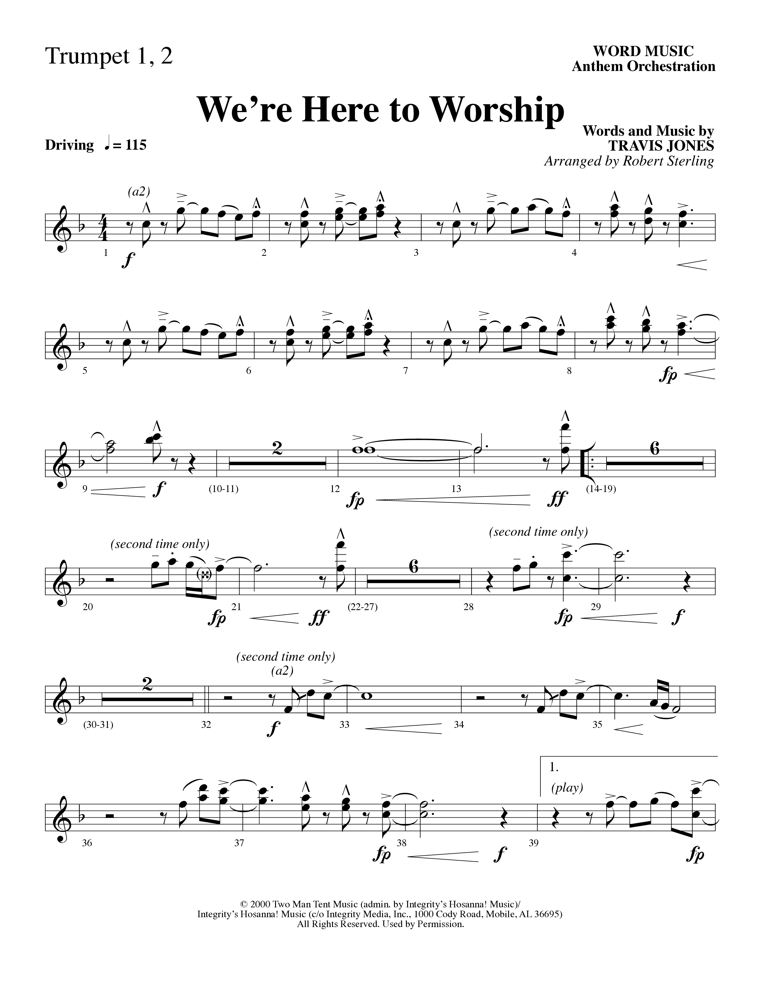 We’re Here to Worship (Choral Anthem SATB) Trumpet 1,2 (Word Music Choral / Arr. Robert Sterling)