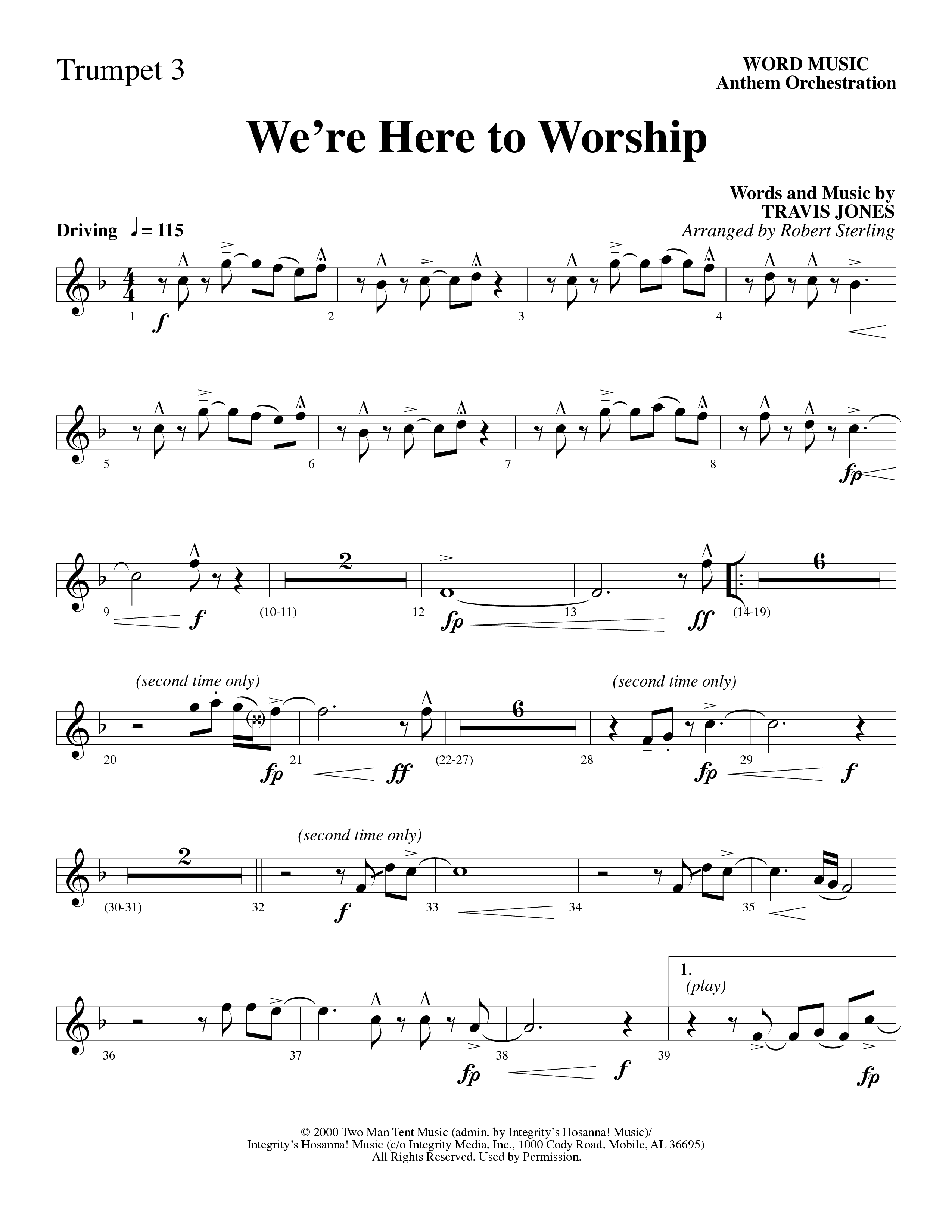 We’re Here to Worship (Choral Anthem SATB) Trumpet 3 (Word Music Choral / Arr. Robert Sterling)