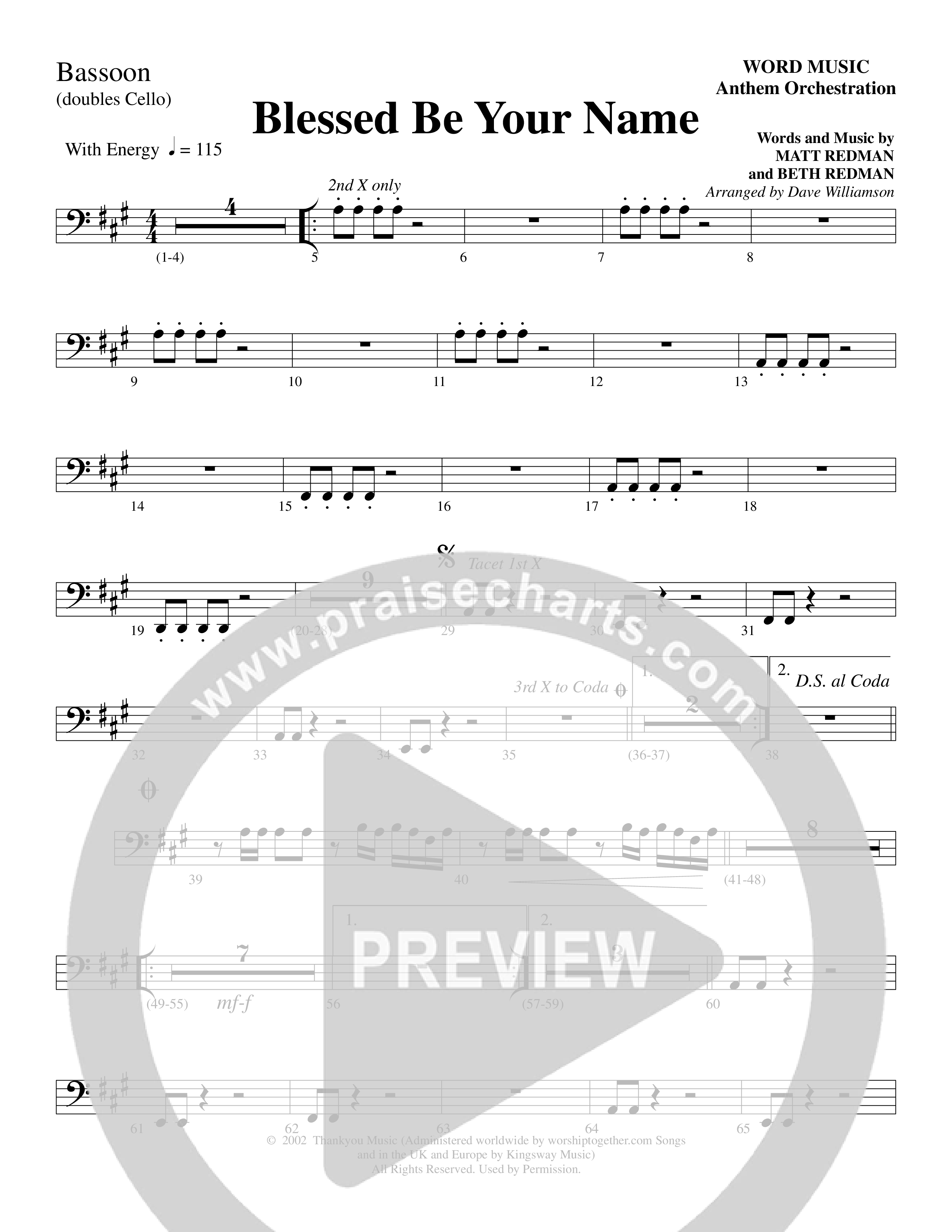 Blessed Be Your Name (Choral Anthem SATB) Bassoon (Word Music Choral / Arr. Dave Williamson)