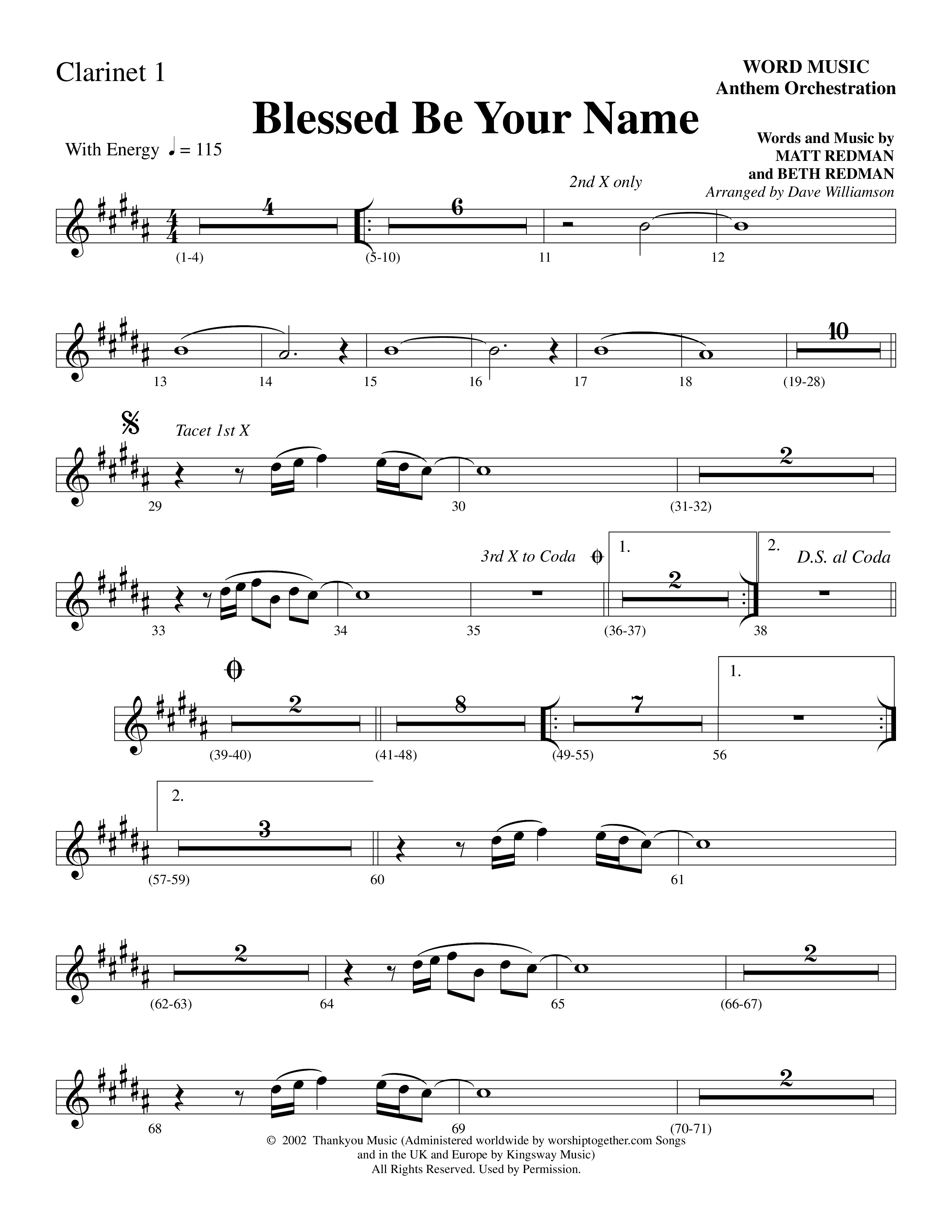 Blessed Be Your Name (Choral Anthem SATB) Clarinet (Word Music Choral / Arr. Dave Williamson)
