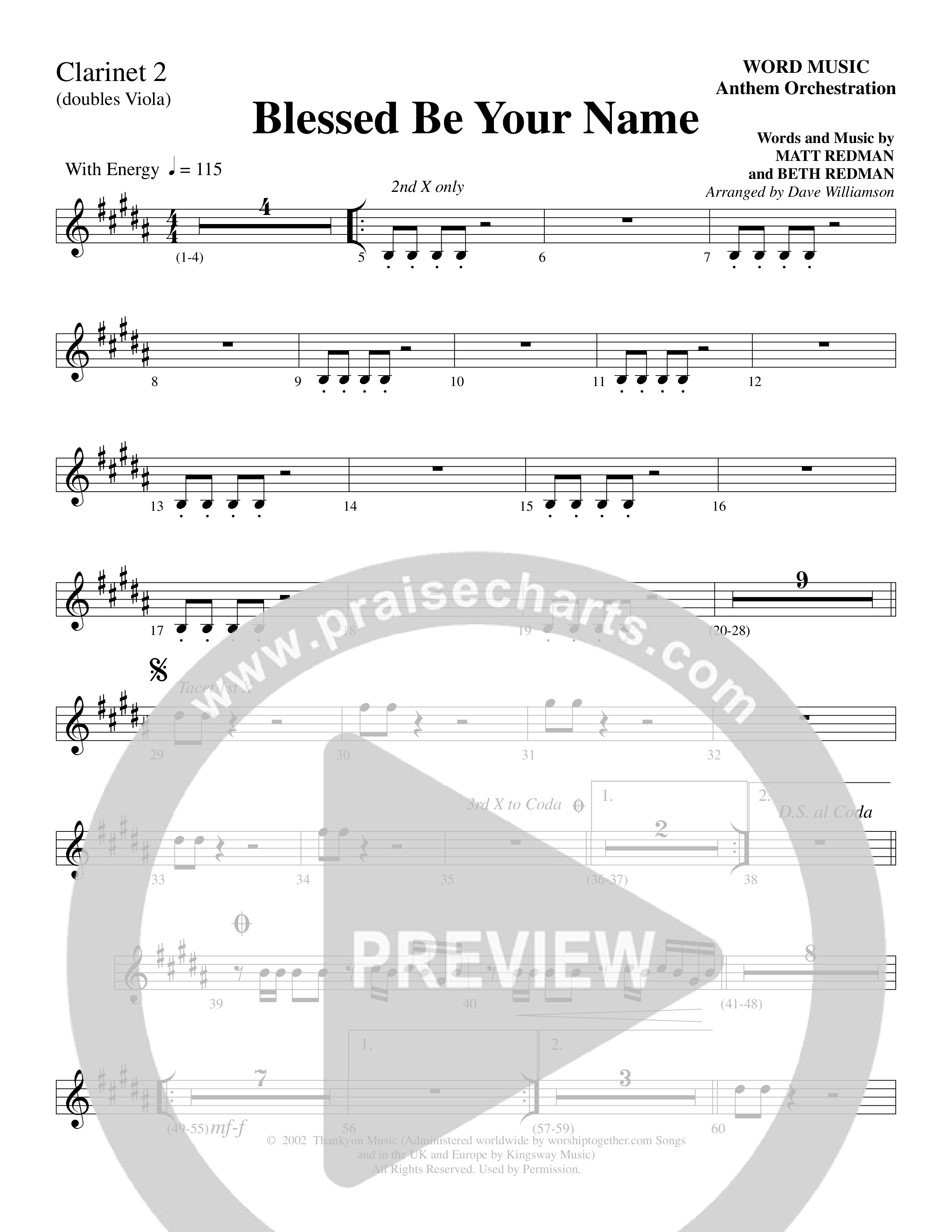Blessed Be Your Name (Choral Anthem SATB) Clarinet (Word Music Choral / Arr. Dave Williamson)