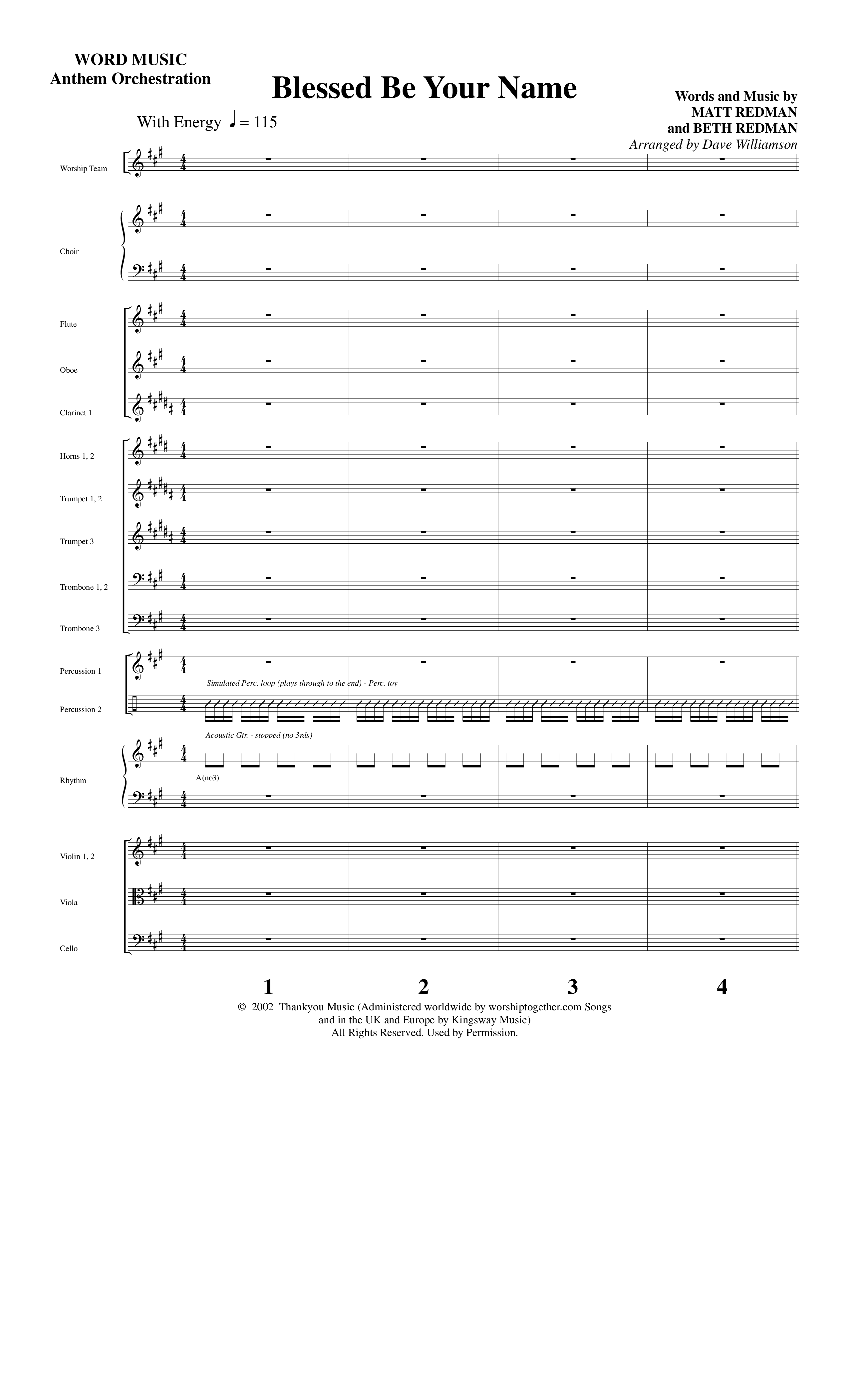 Blessed Be Your Name (Choral Anthem SATB) Orchestration (Word Music Choral / Arr. Dave Williamson)