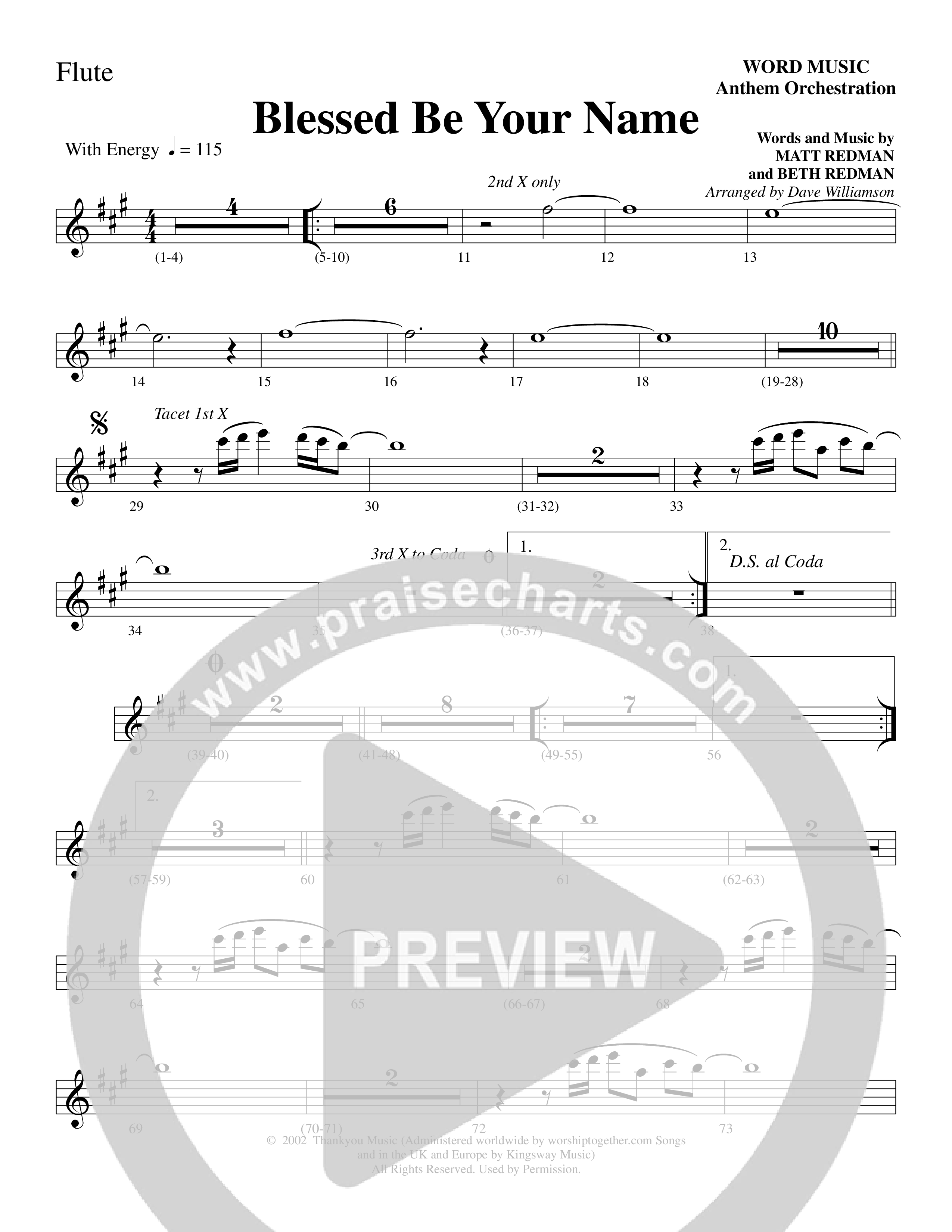 Blessed Be Your Name (Choral Anthem SATB) Flute (Word Music Choral / Arr. Dave Williamson)