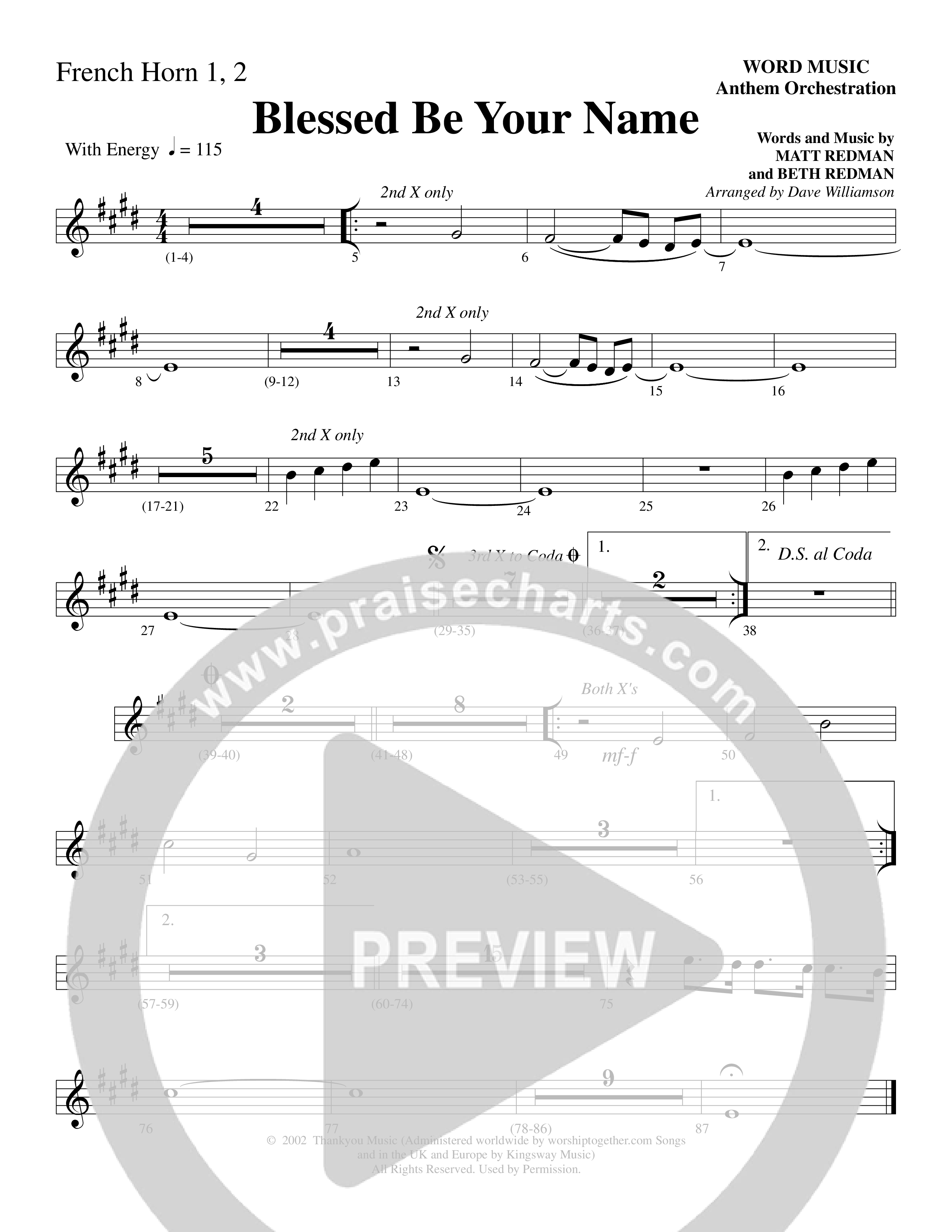 Blessed Be Your Name (Choral Anthem SATB) French Horn 1/2 (Word Music Choral / Arr. Dave Williamson)