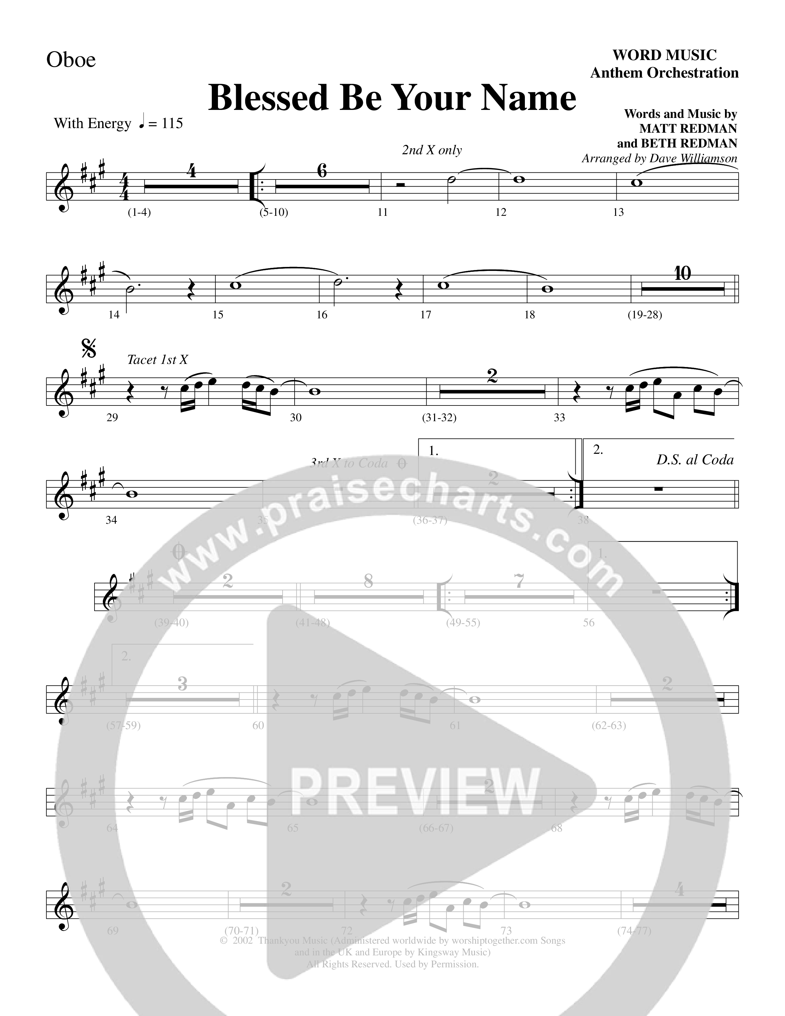 Blessed Be Your Name (Choral Anthem SATB) Oboe (Word Music Choral / Arr. Dave Williamson)
