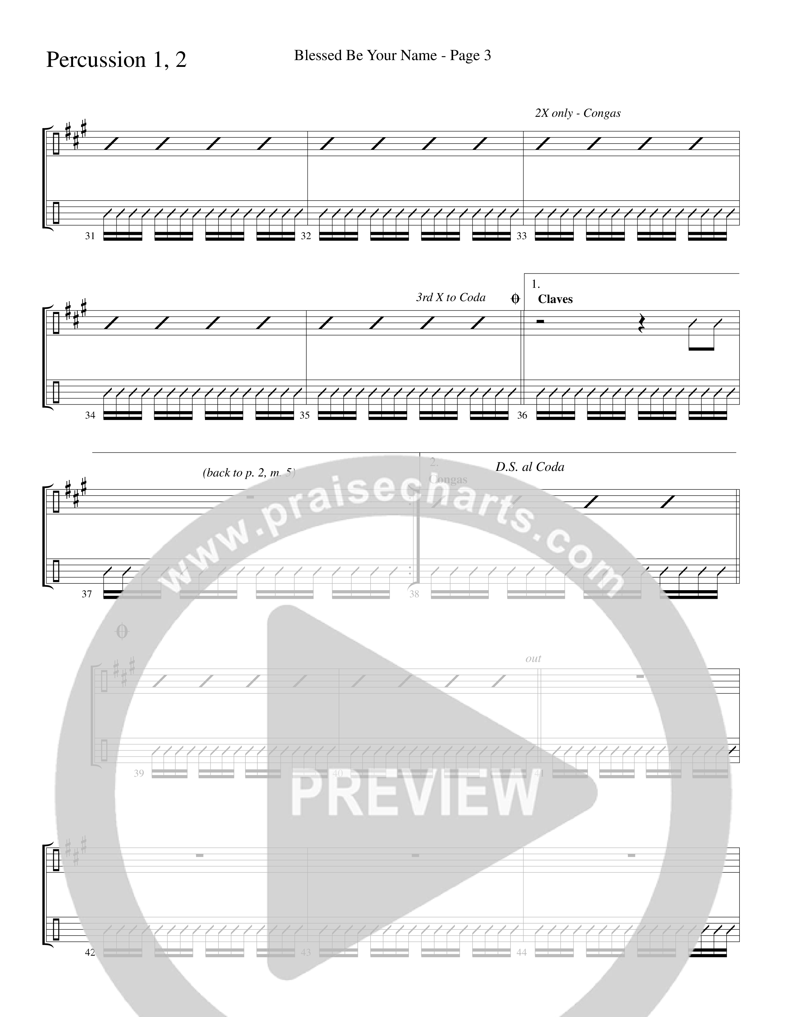 Blessed Be Your Name (Choral Anthem SATB) Percussion 1/2 (Word Music Choral / Arr. Dave Williamson)