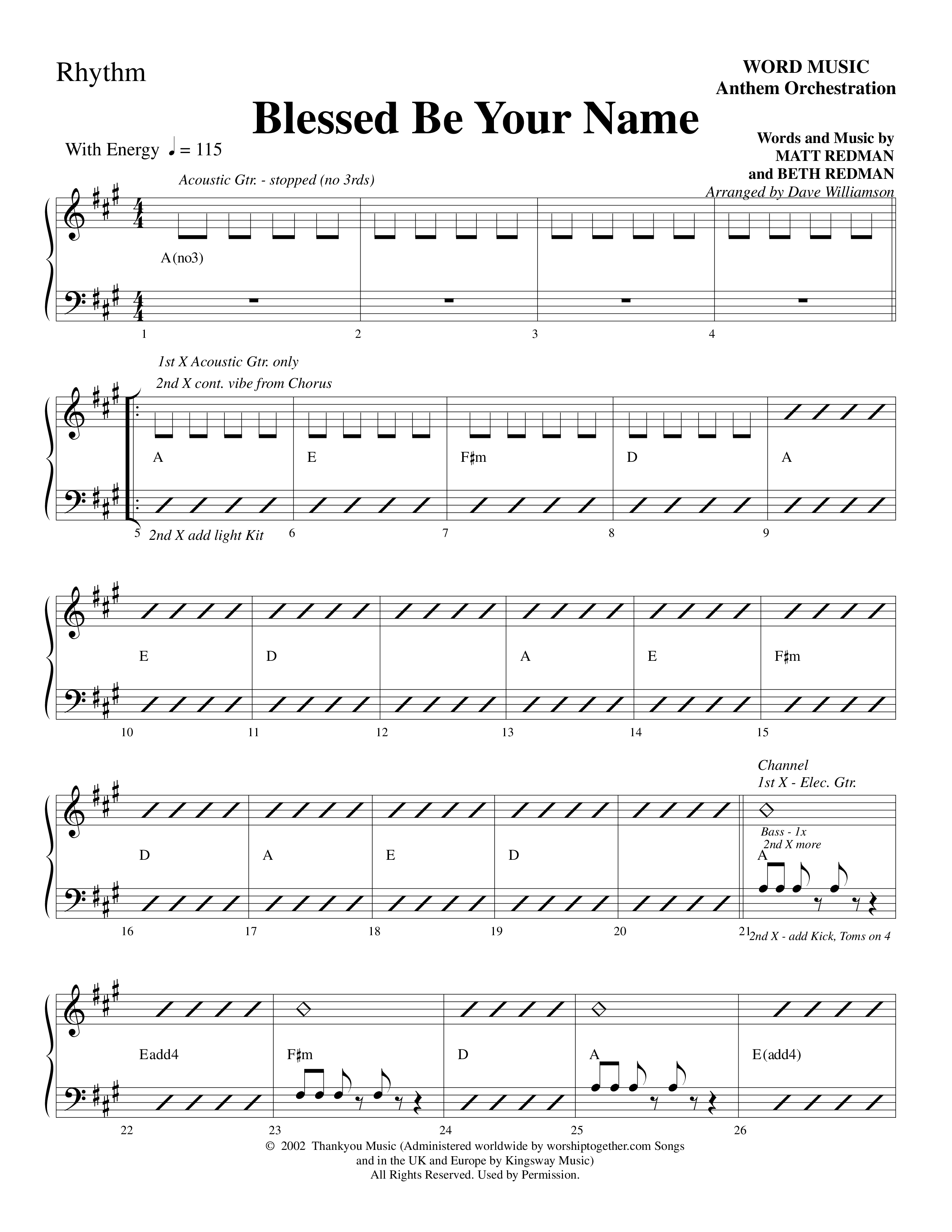 Blessed Be Your Name (Choral Anthem SATB) Rhythm Chart (Word Music Choral / Arr. Dave Williamson)