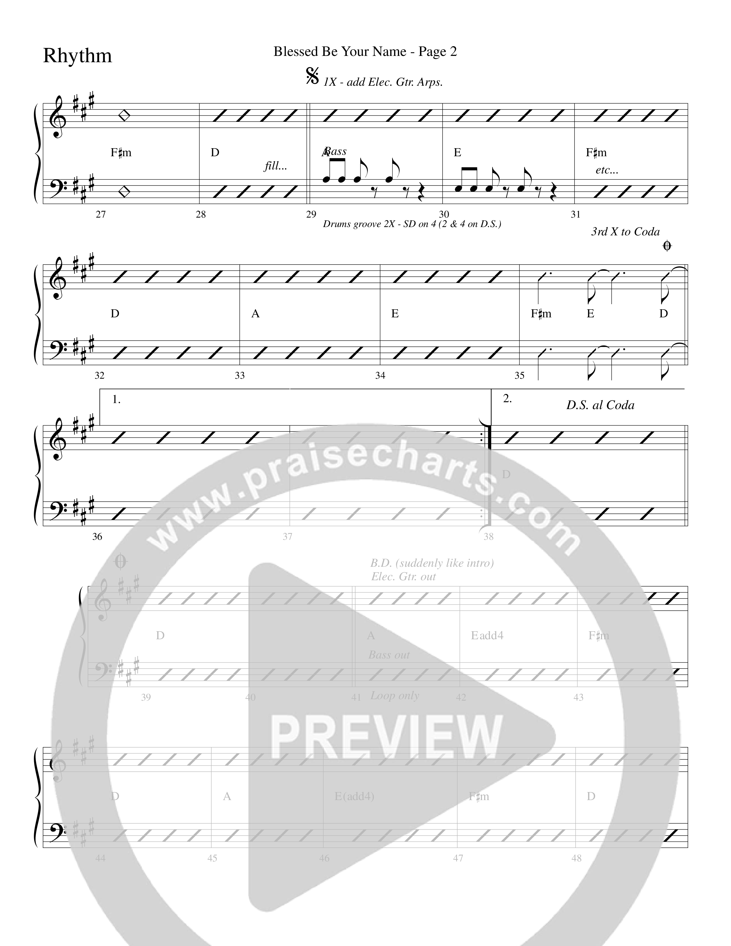 Blessed Be Your Name (Choral Anthem SATB) Rhythm Chart (Word Music Choral / Arr. Dave Williamson)