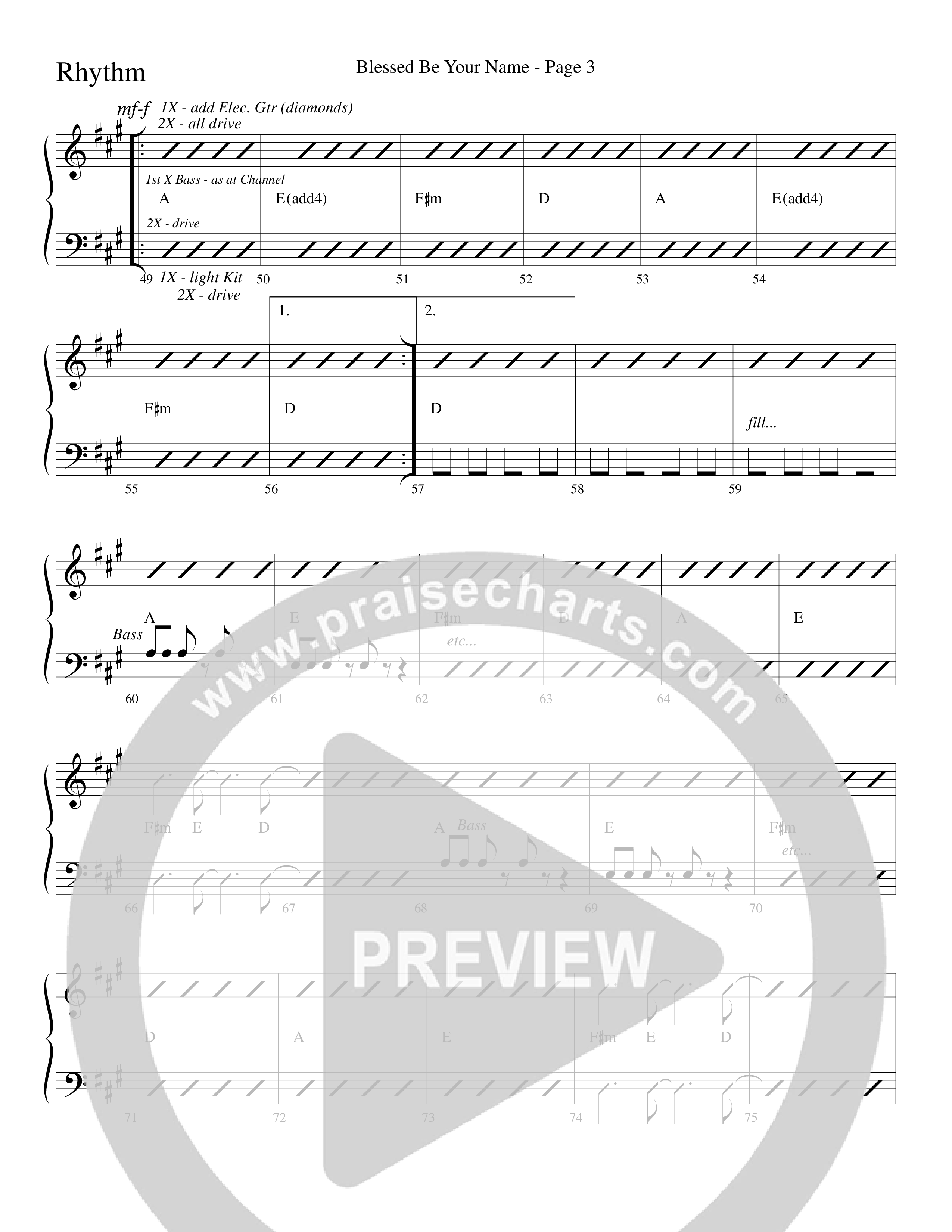 Blessed Be Your Name (Choral Anthem SATB) Rhythm Chart (Word Music Choral / Arr. Dave Williamson)