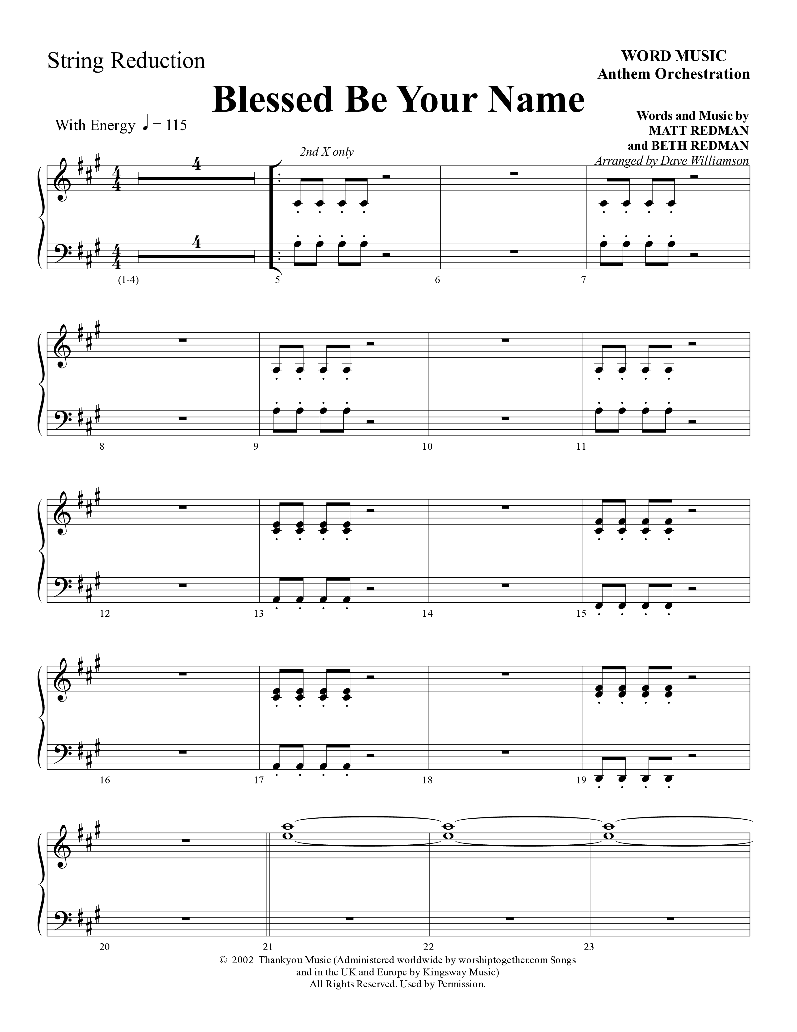 Blessed Be Your Name (Choral Anthem SATB) String Reduction (Word Music Choral / Arr. Dave Williamson)