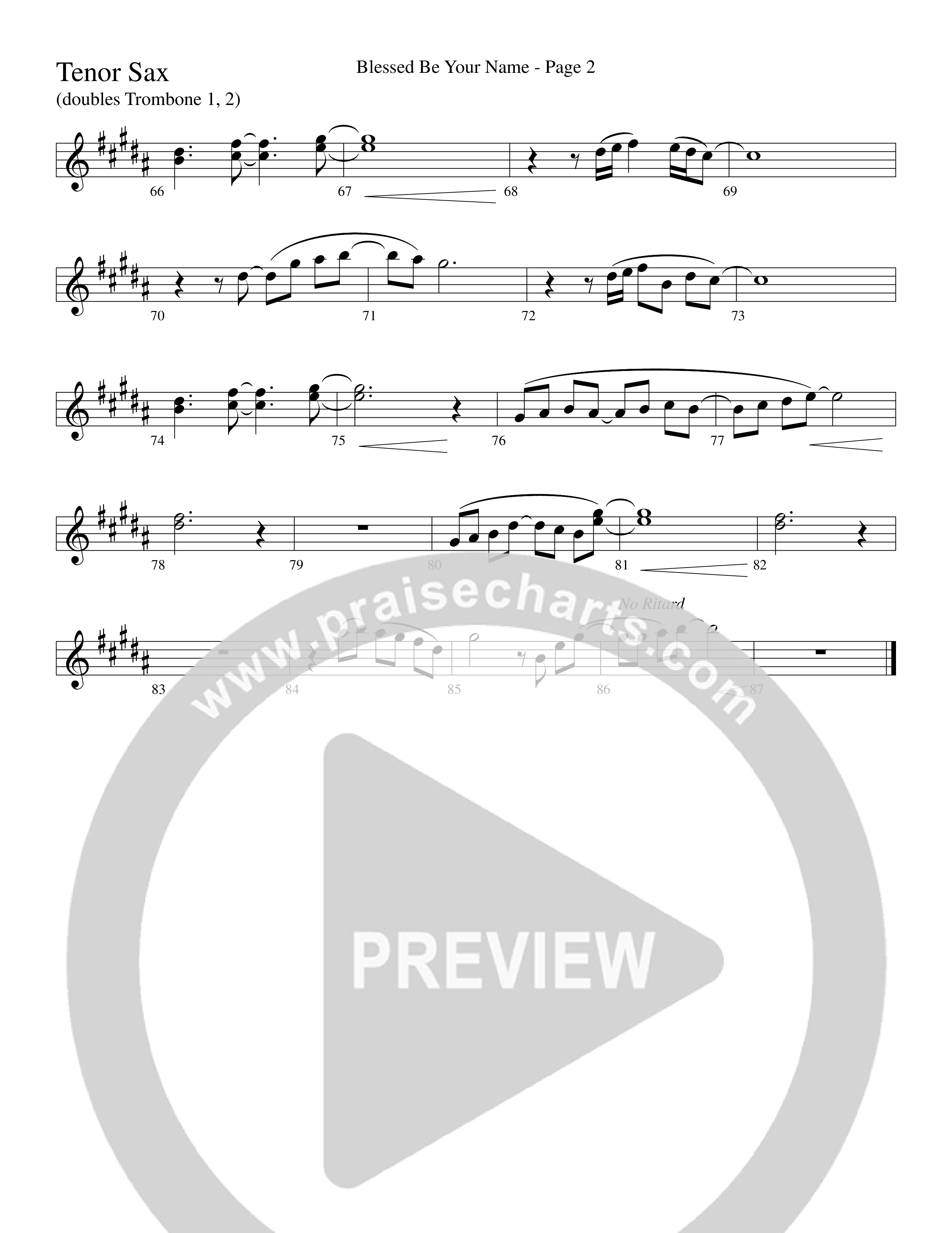 Blessed Be Your Name (Choral Anthem SATB) Tenor Sax/Baritone T.C. (Word Music Choral / Arr. Dave Williamson)