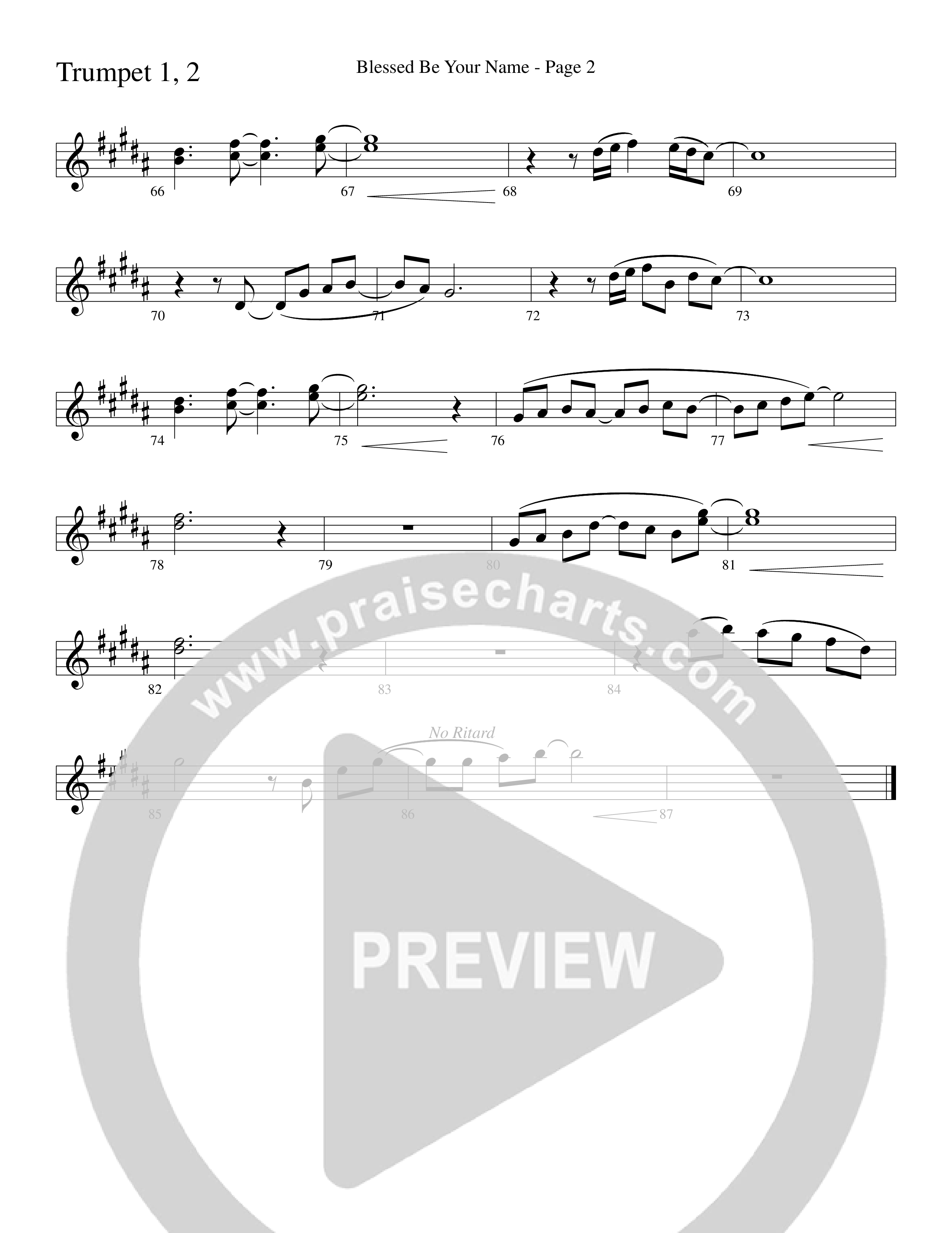 Blessed Be Your Name (Choral Anthem SATB) Trumpet 1,2 (Word Music Choral / Arr. Dave Williamson)
