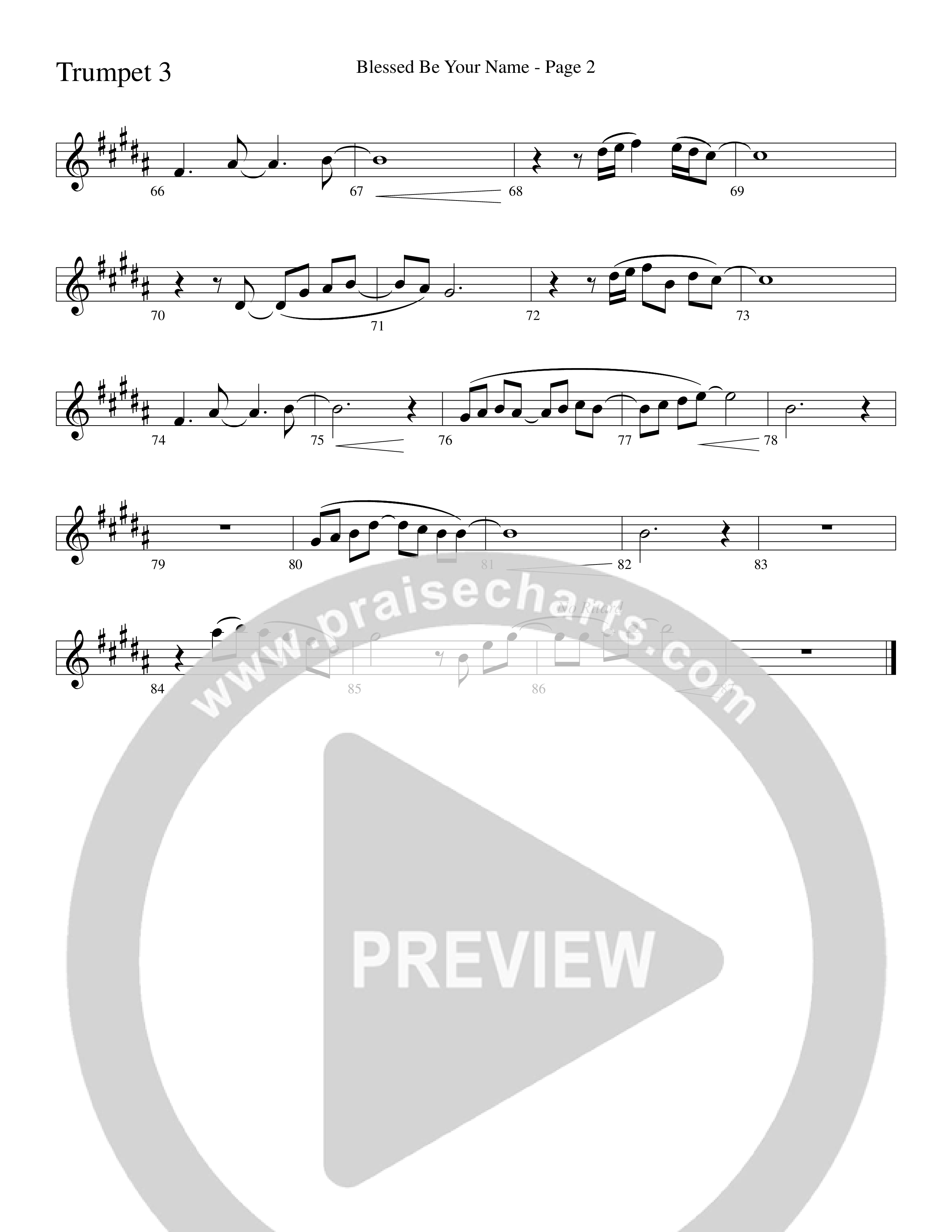 Blessed Be Your Name (Choral Anthem SATB) Trumpet 3 (Word Music Choral / Arr. Dave Williamson)