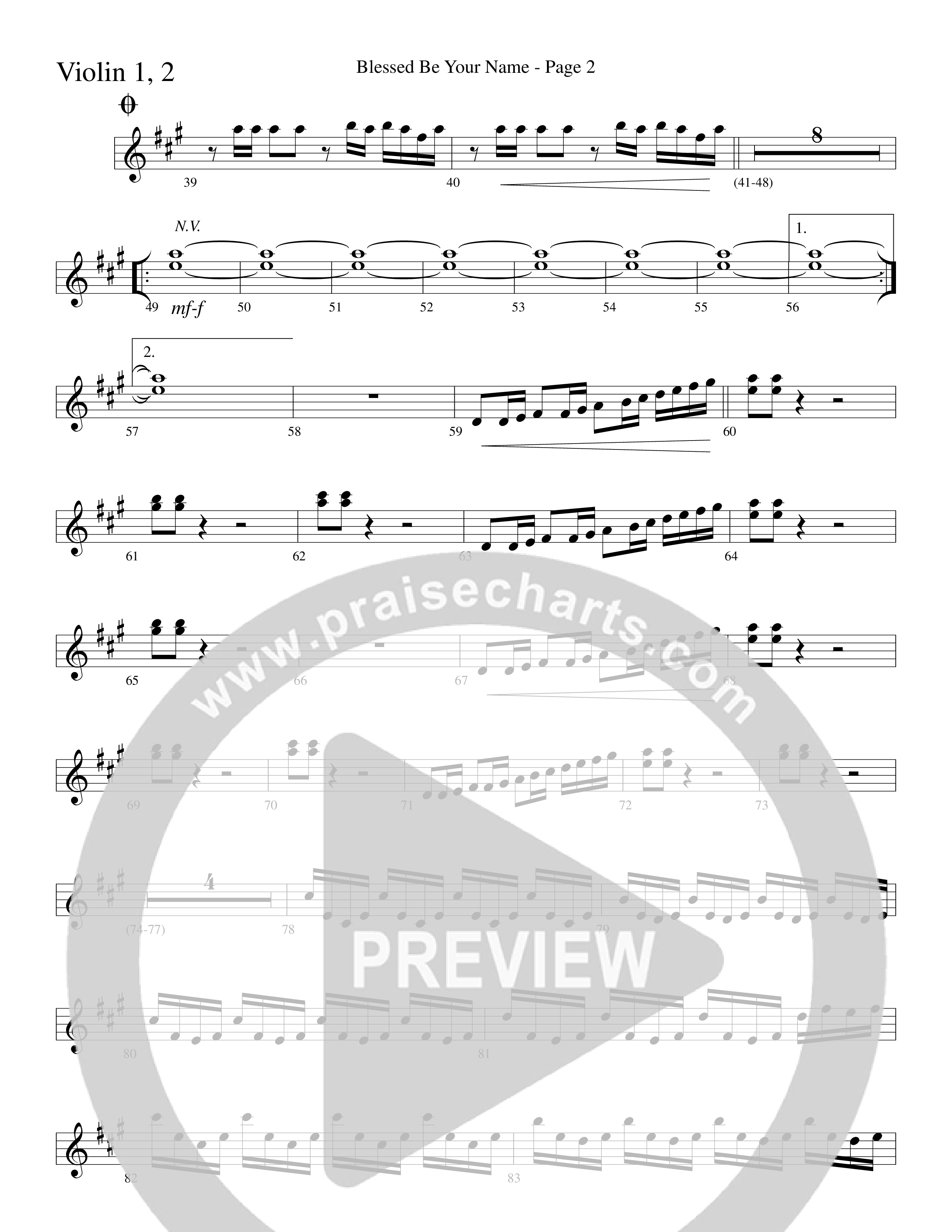 Blessed Be Your Name (Choral Anthem SATB) Violin 1/2 (Word Music Choral / Arr. Dave Williamson)