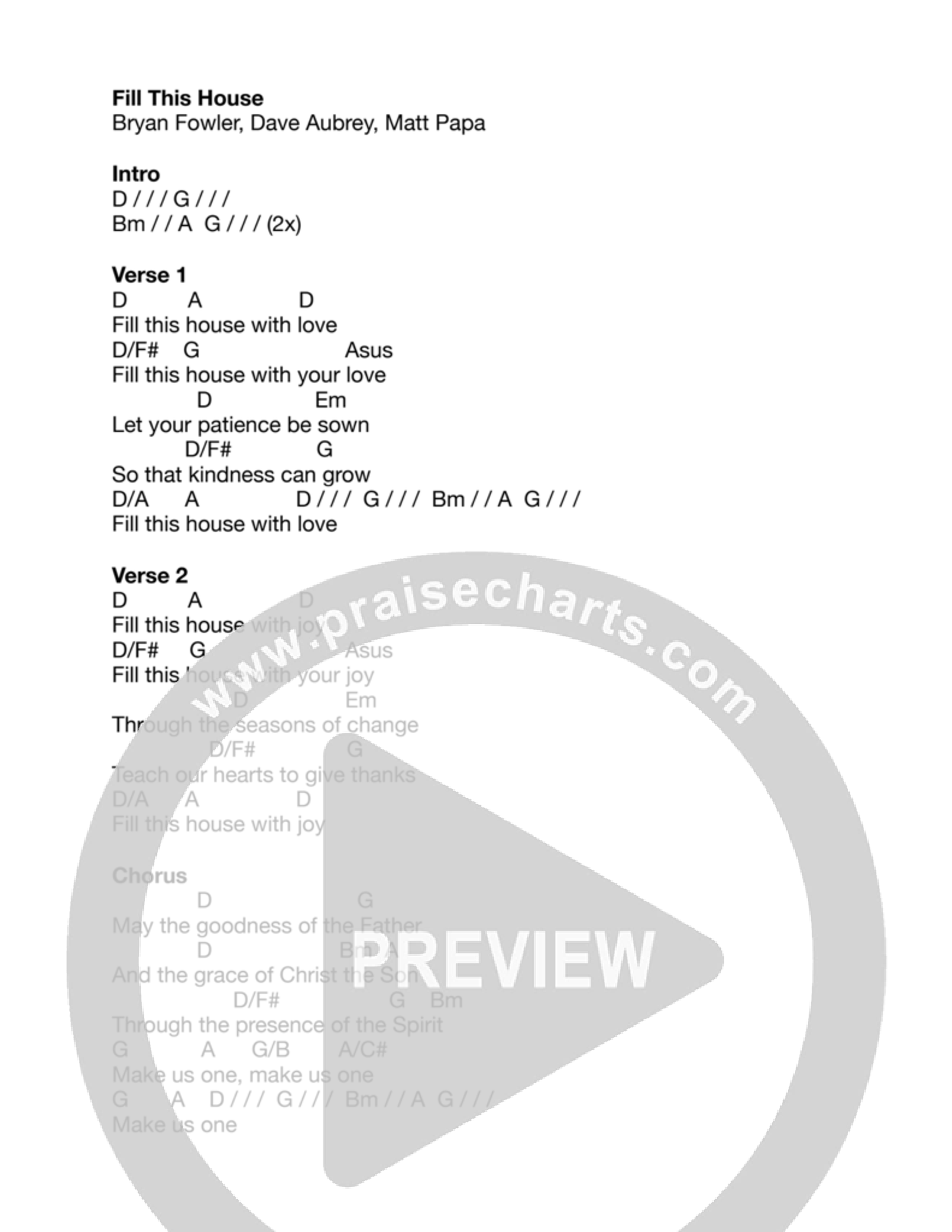 Fill This House Chord Chart (Stillcreek / Laura Story)